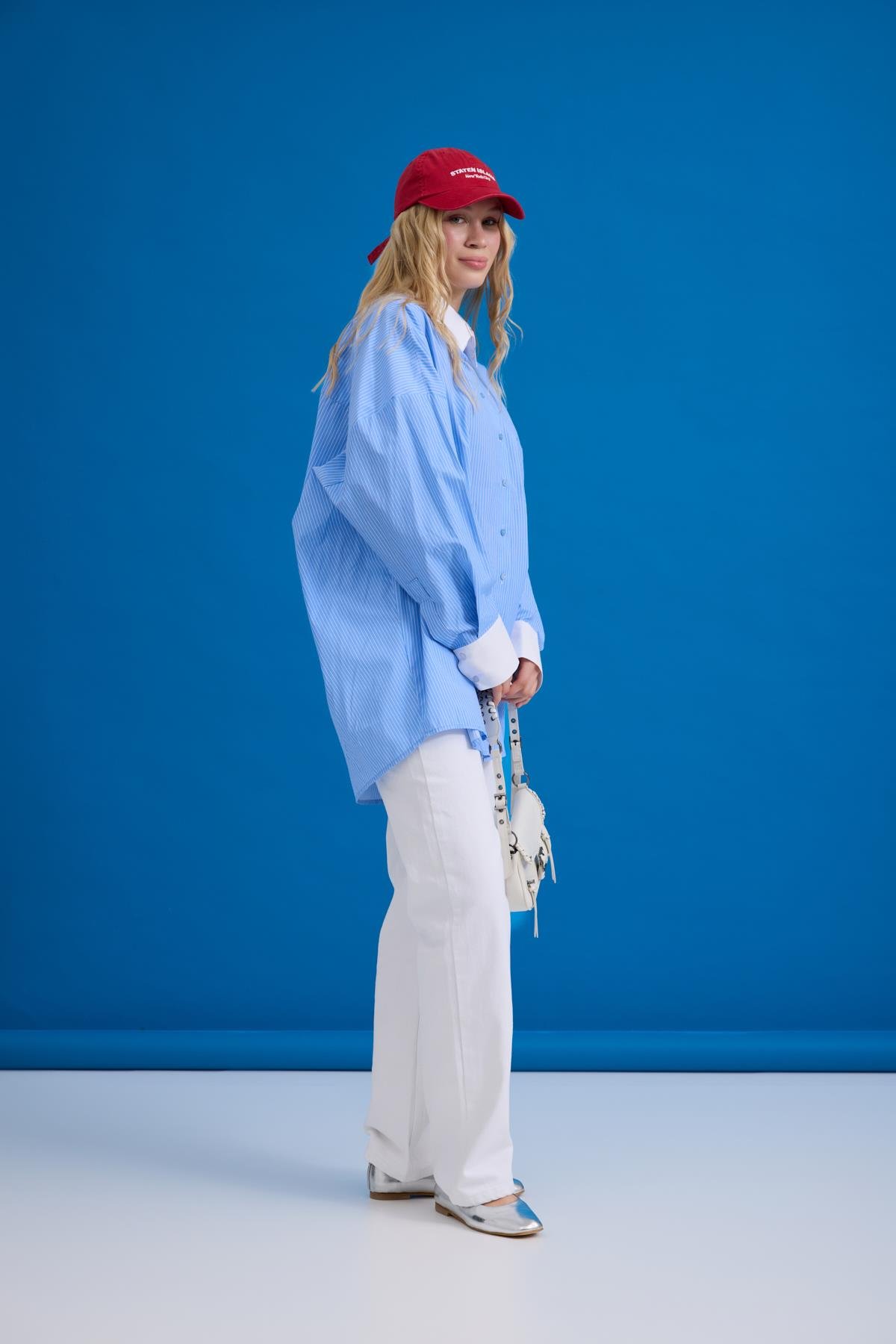 Denim Palazzo Pantolon - Beyaz