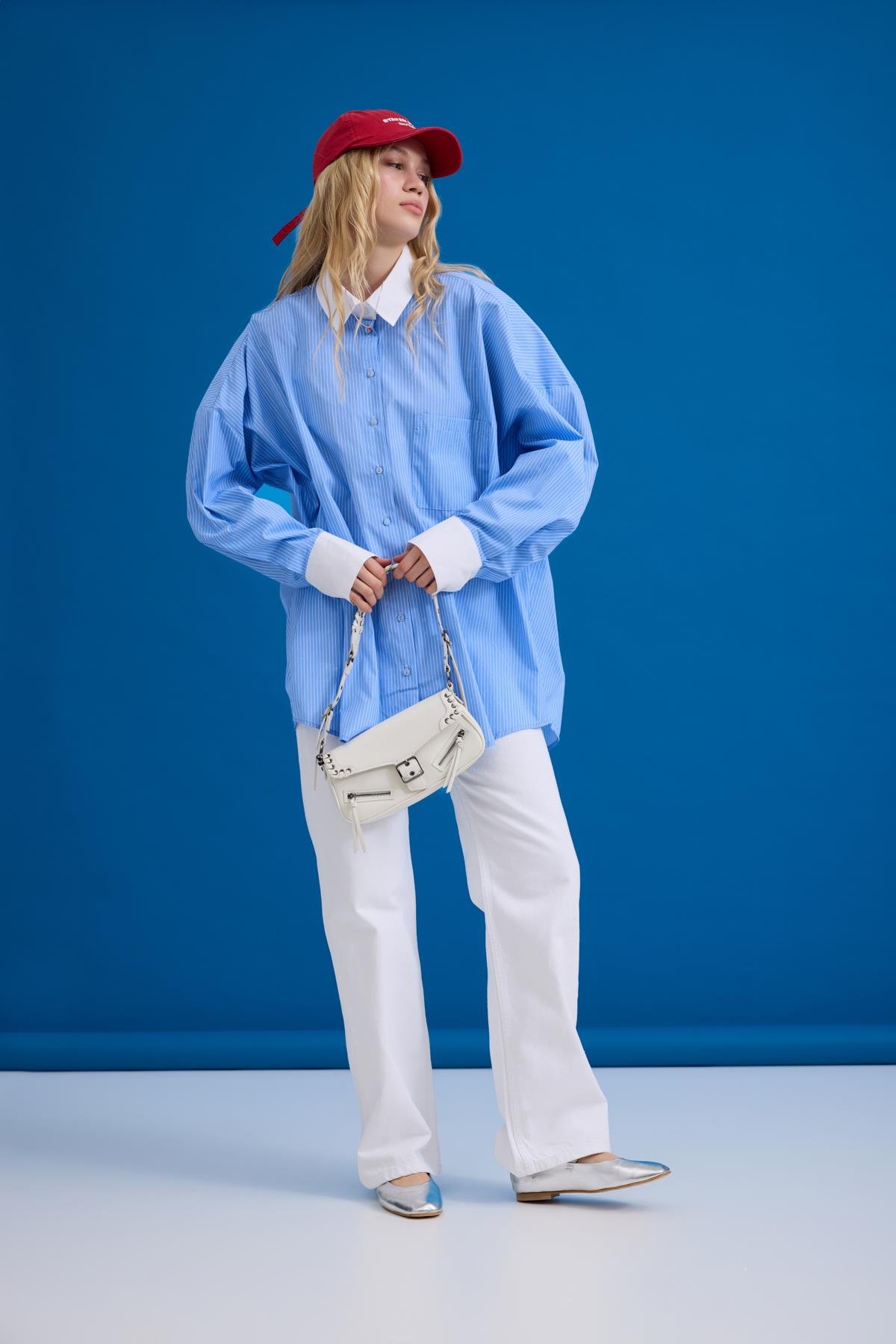 Denim Palazzo Pantolon - Beyaz