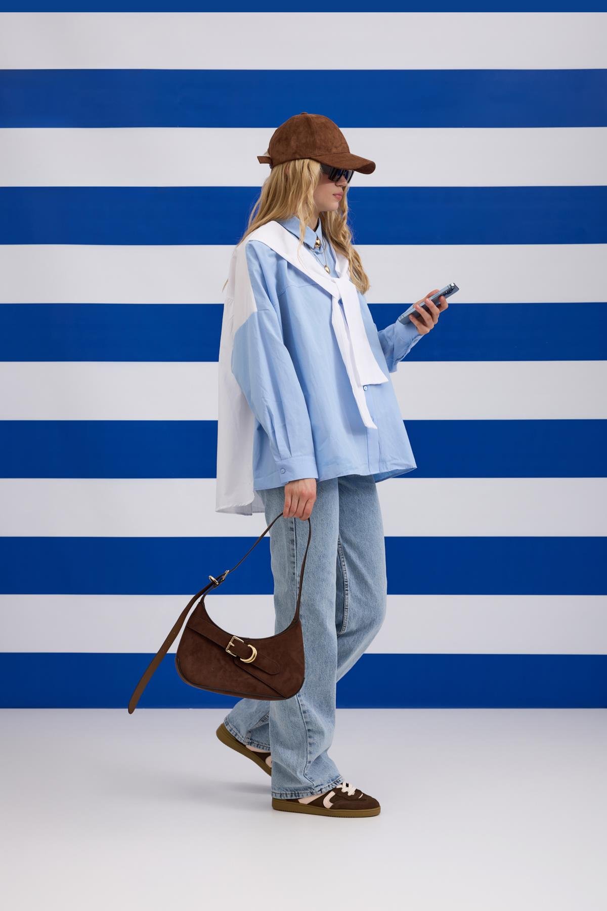 Denim Palazzo Pantolon - Buz Mavi