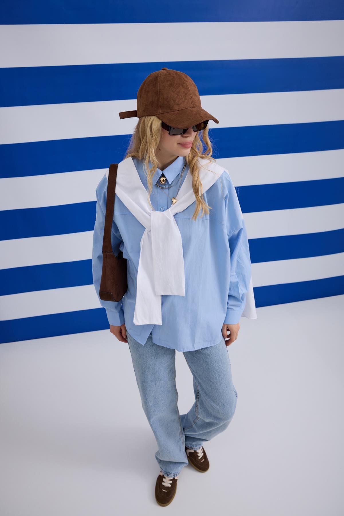 Denim Palazzo Pantolon - Buz Mavi