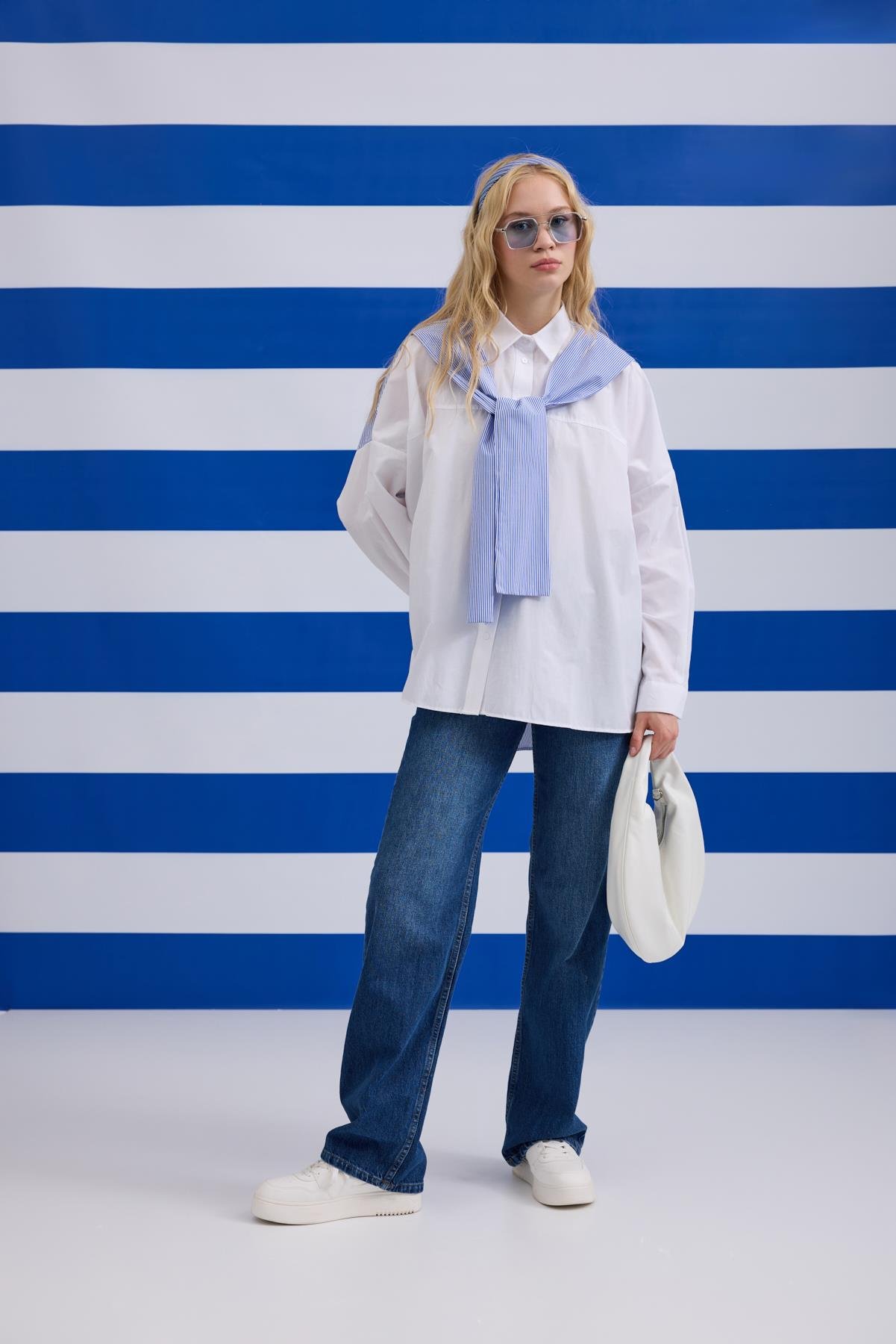 Denim Palazzo Pantolon - Lacivert