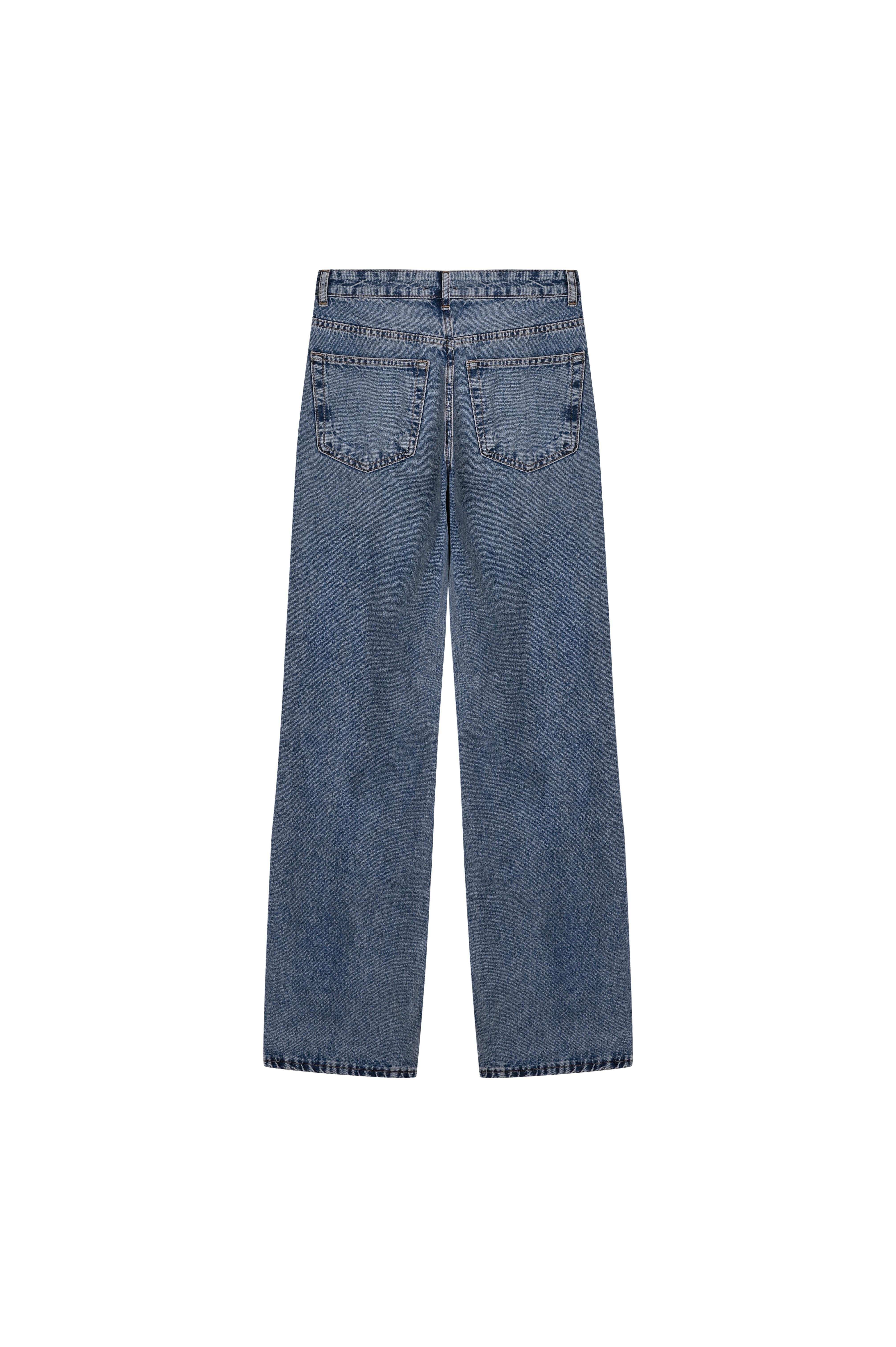 Denim Palazzo Pantolon - Taşlanmış Mavi