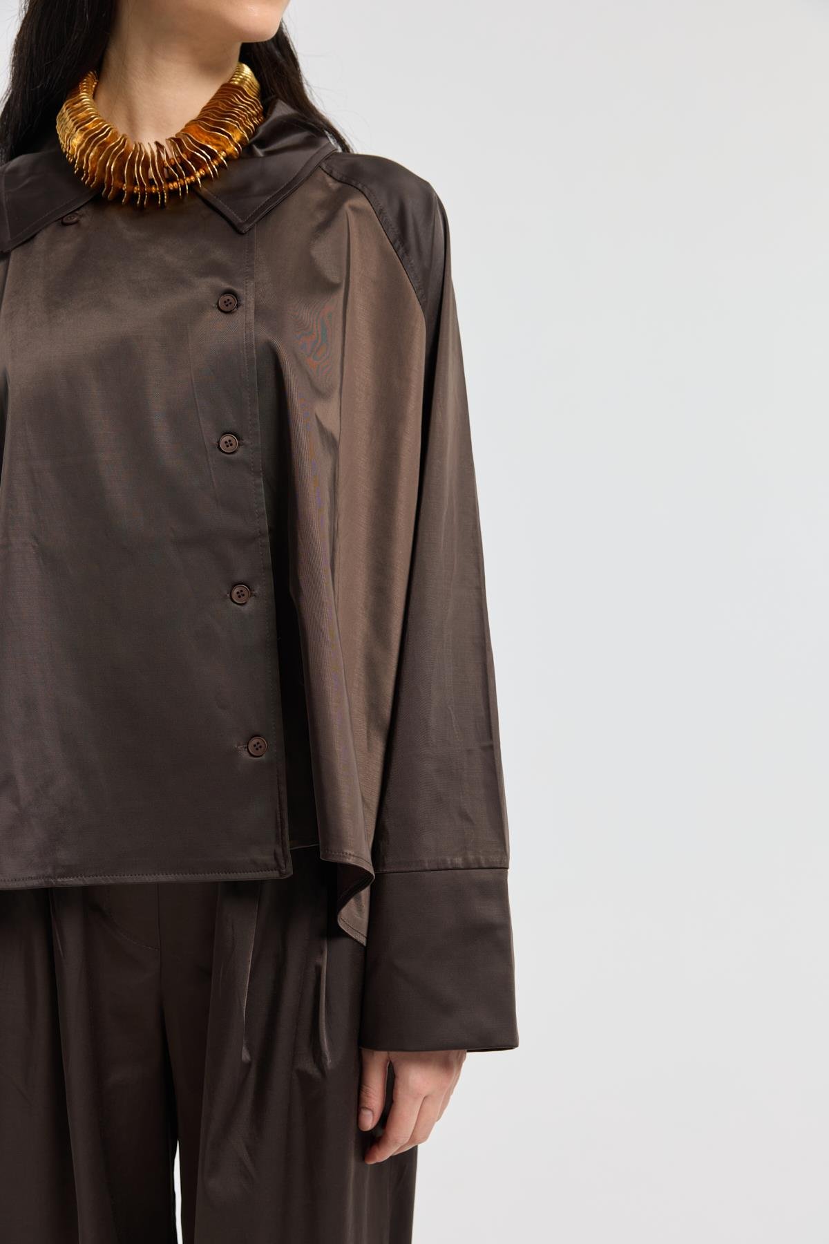 Devin Kruvaze Kapamalı Saten Takım - Acı kahve