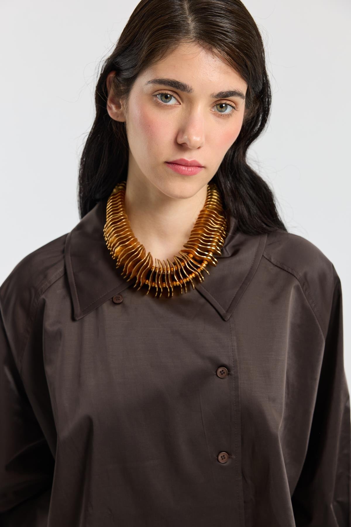 Devin Kruvaze Kapamalı Saten Takım - Acı kahve