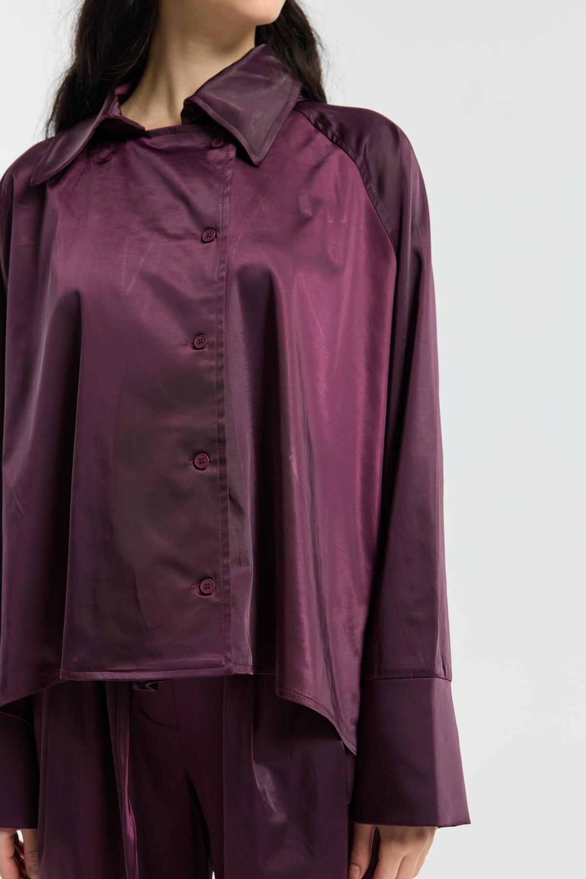 Devin Kruvaze Kapamalı Saten Takım  - Mürdüm