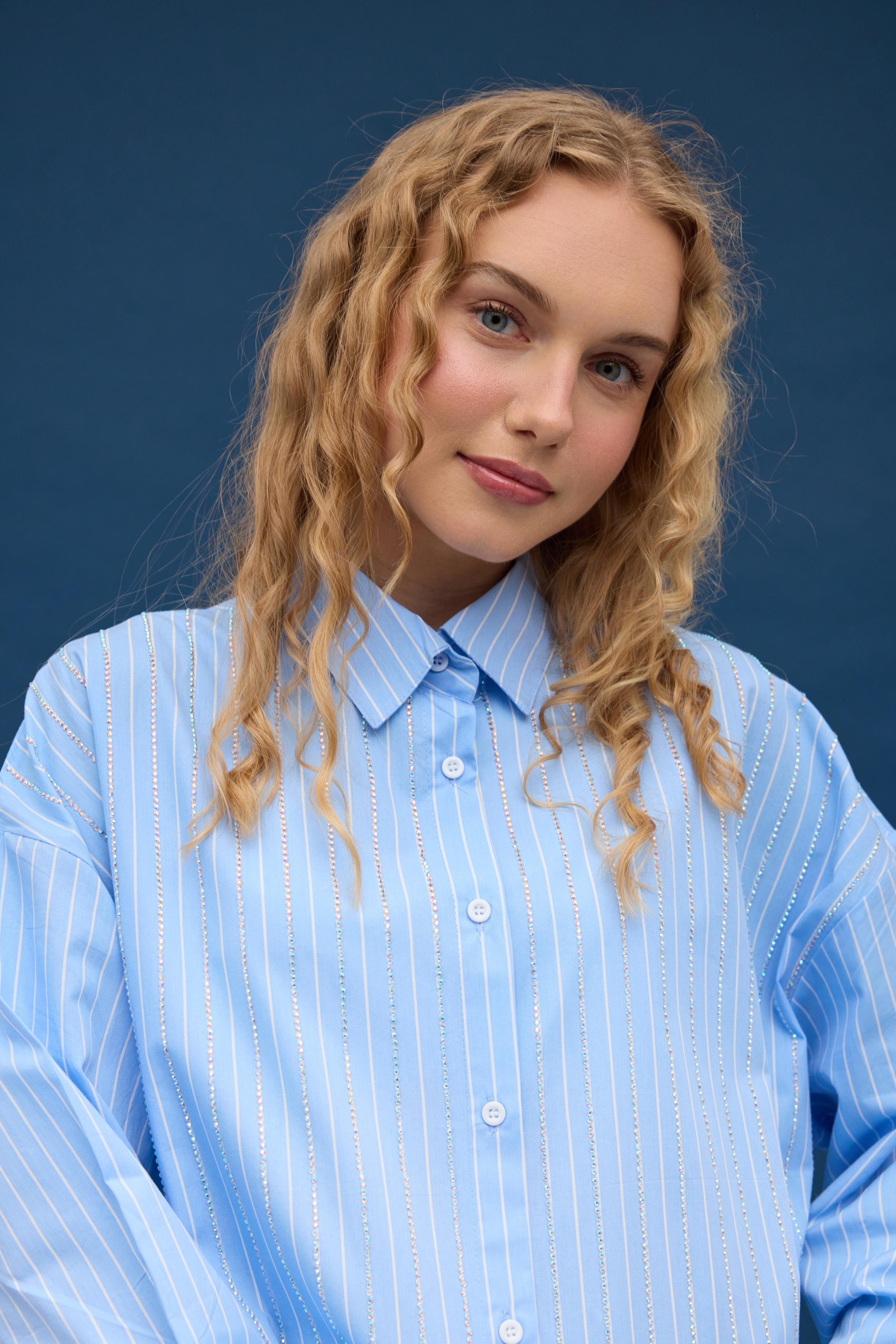 Diamond Pul İşlemeli Gömlek- Mavi çizgili