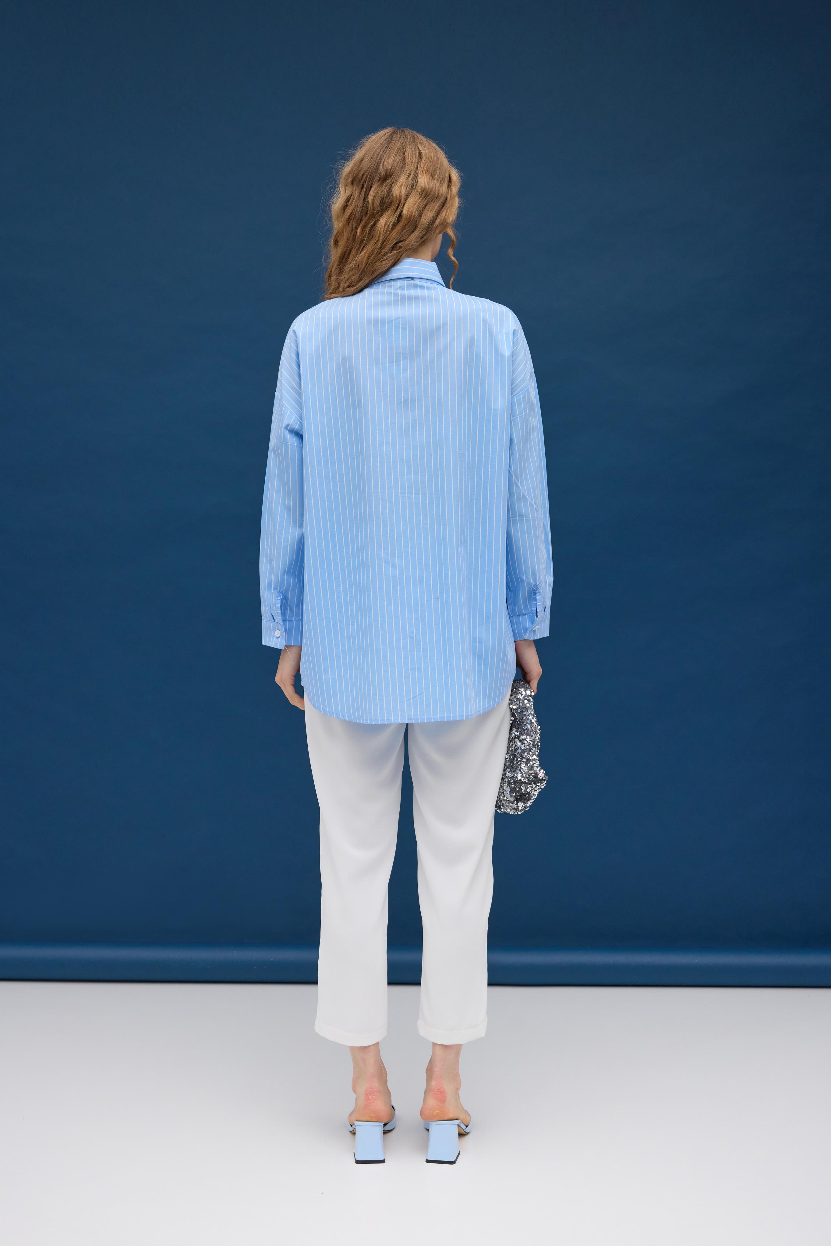 Diamond Pul İşlemeli Gömlek- Mavi çizgili