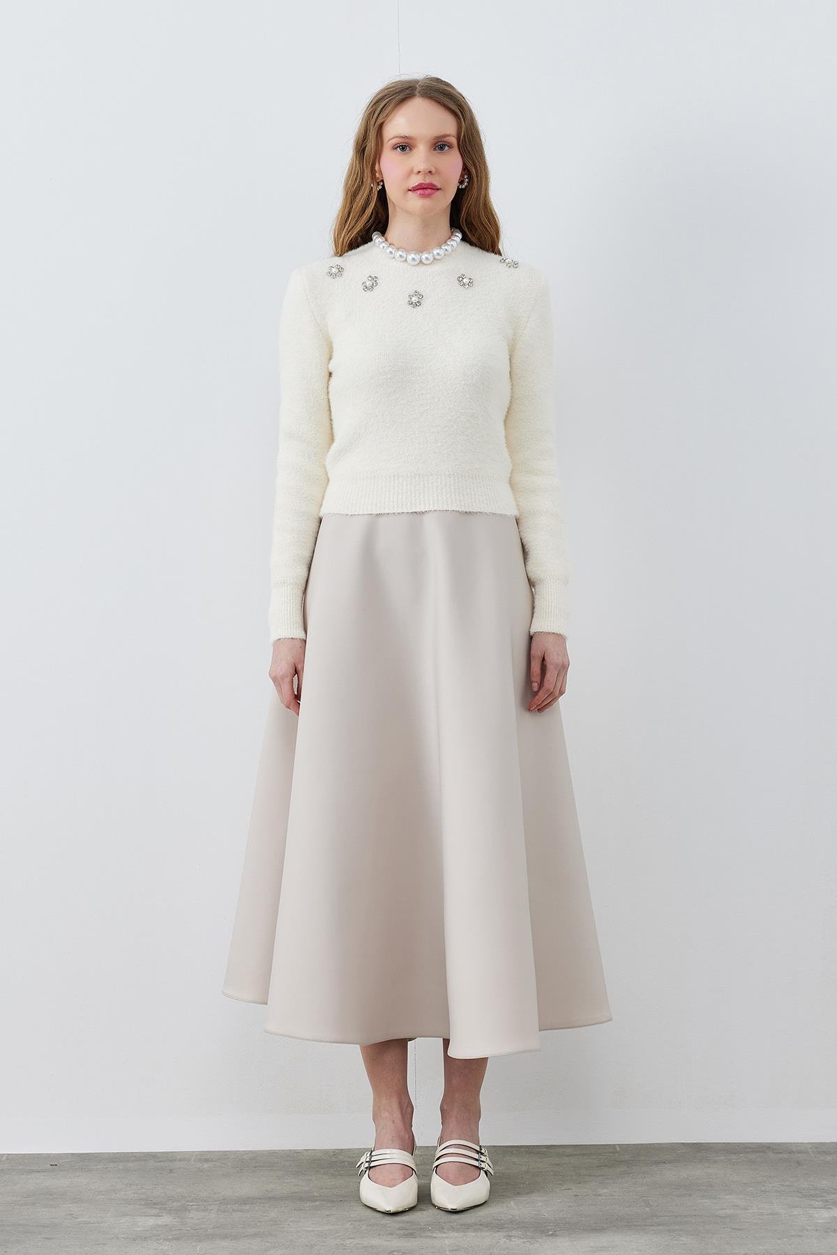 DİSNEY ÇİÇEK TAŞ İŞLEMELİ PELUŞ KAZAK -  BEBE MAVİ 