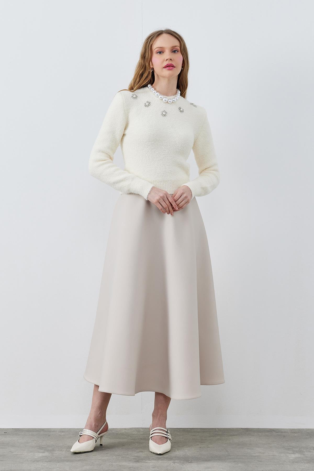 DİSNEY ÇİÇEK TAŞ İŞLEMELİ PELUŞ KAZAK -  BEBE MAVİ 