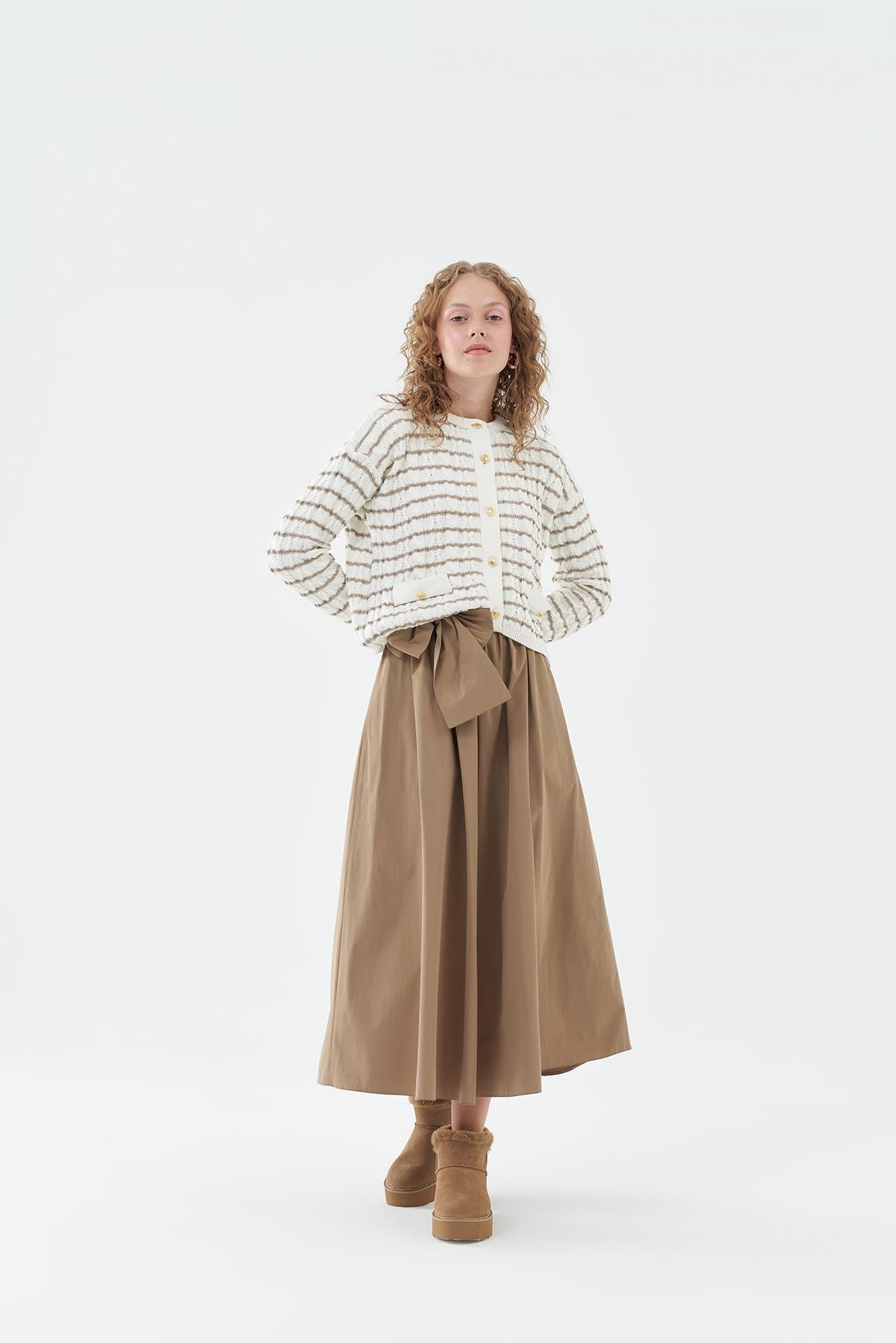 Dore Gold Düğme Detaylı Hırka - Vizon