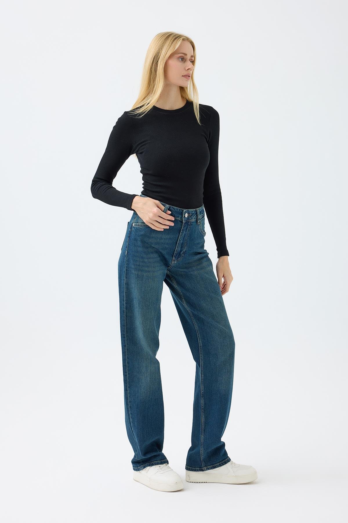 Doris Likralı Denim Pantolon - Koyu mavi