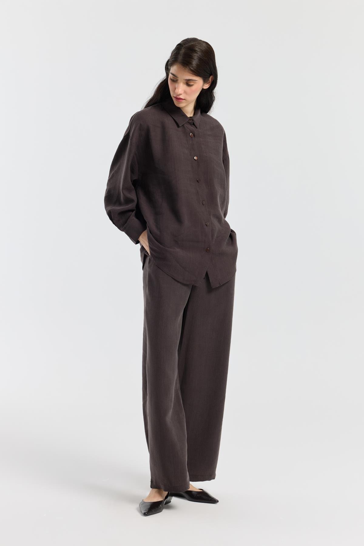 Dosha Arka Düğme Detaylı Tensel Takım - Acı kahve