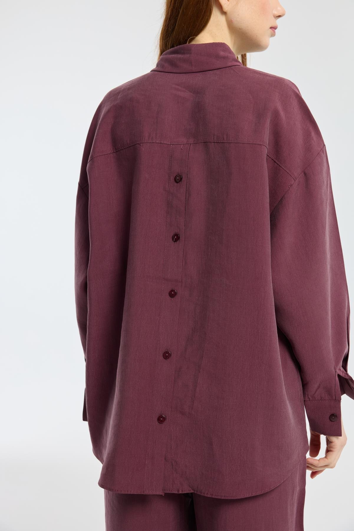 Dosha Arka Düğme Detaylı Tensel Takım - Bordo 