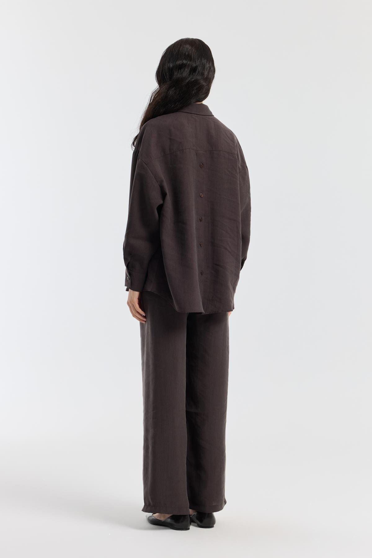 Dosha Arka Düğme Detaylı Tensel Takım - Acı kahve