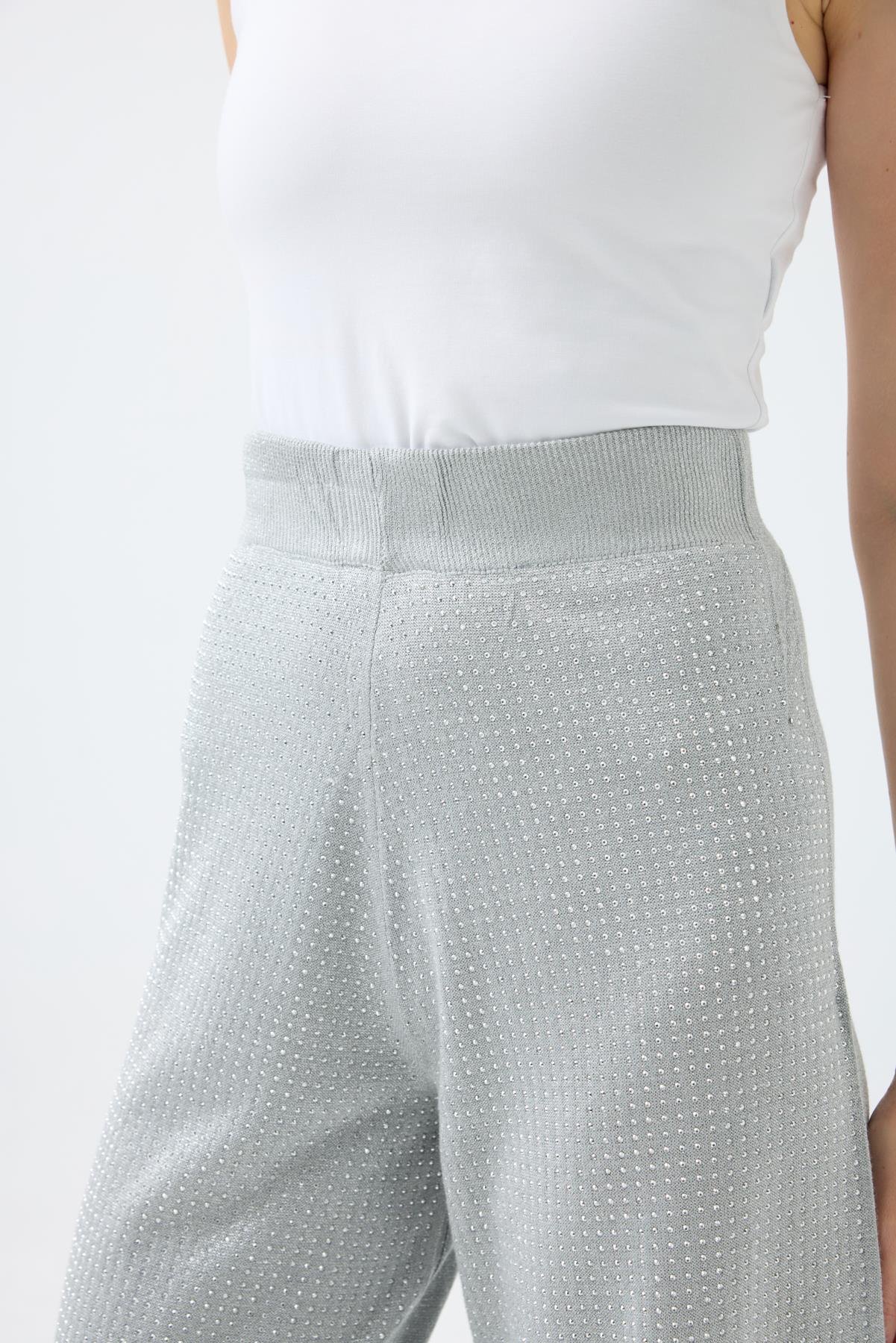 Edna Taşlı Simli Pantolon - Gri 