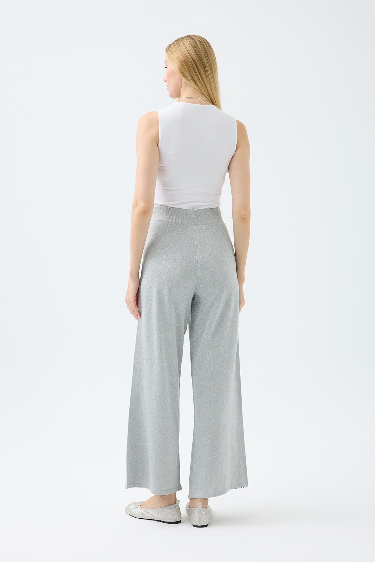 Edna Taşlı Simli Pantolon - Gri 