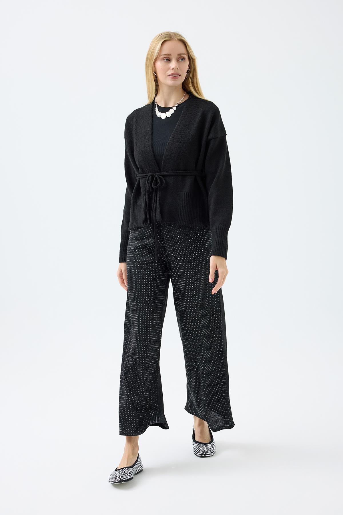 Edna Taşlı Simli Pantolon - Siyah 