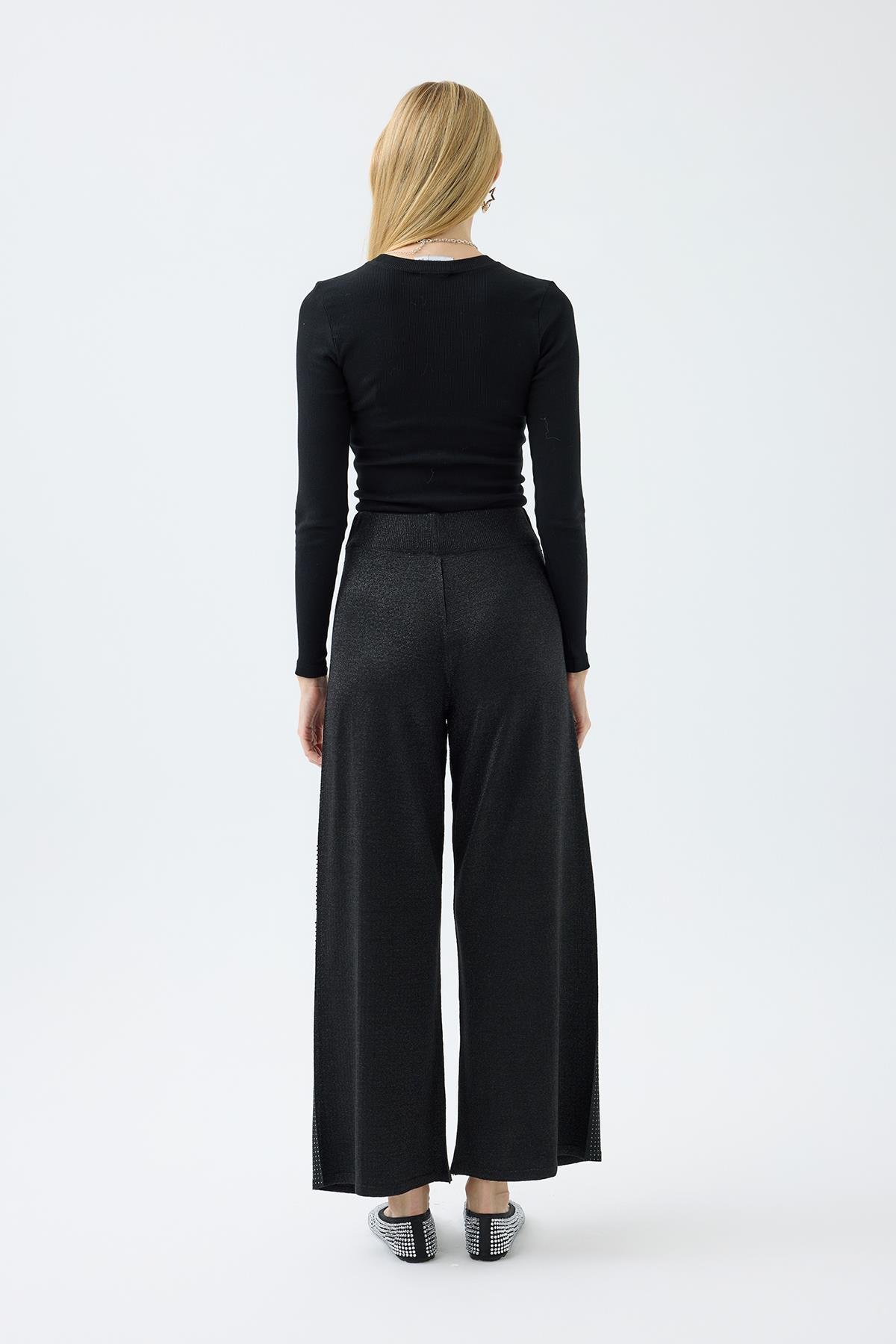 Edna Taşlı Simli Pantolon - Siyah 