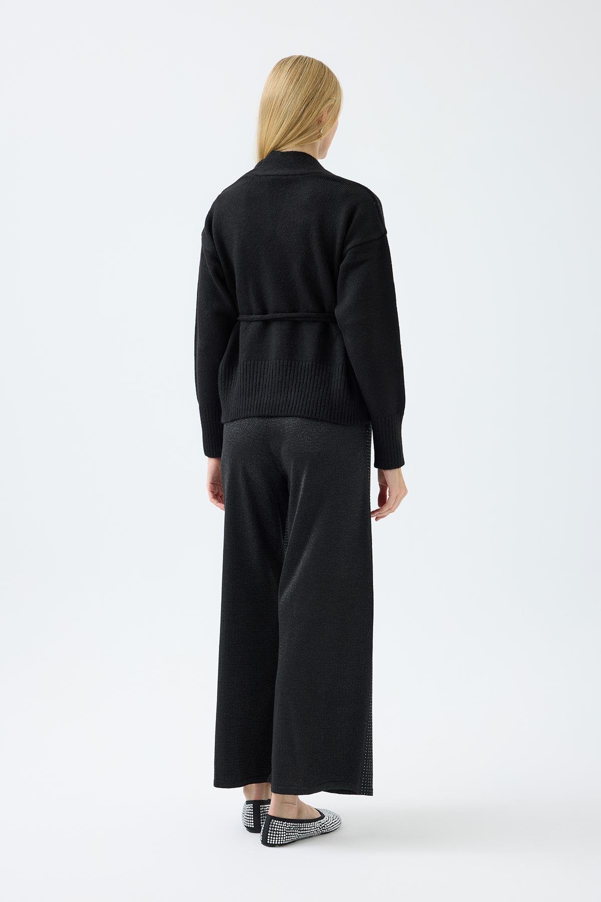 Edna Taşlı Simli Pantolon - Siyah 