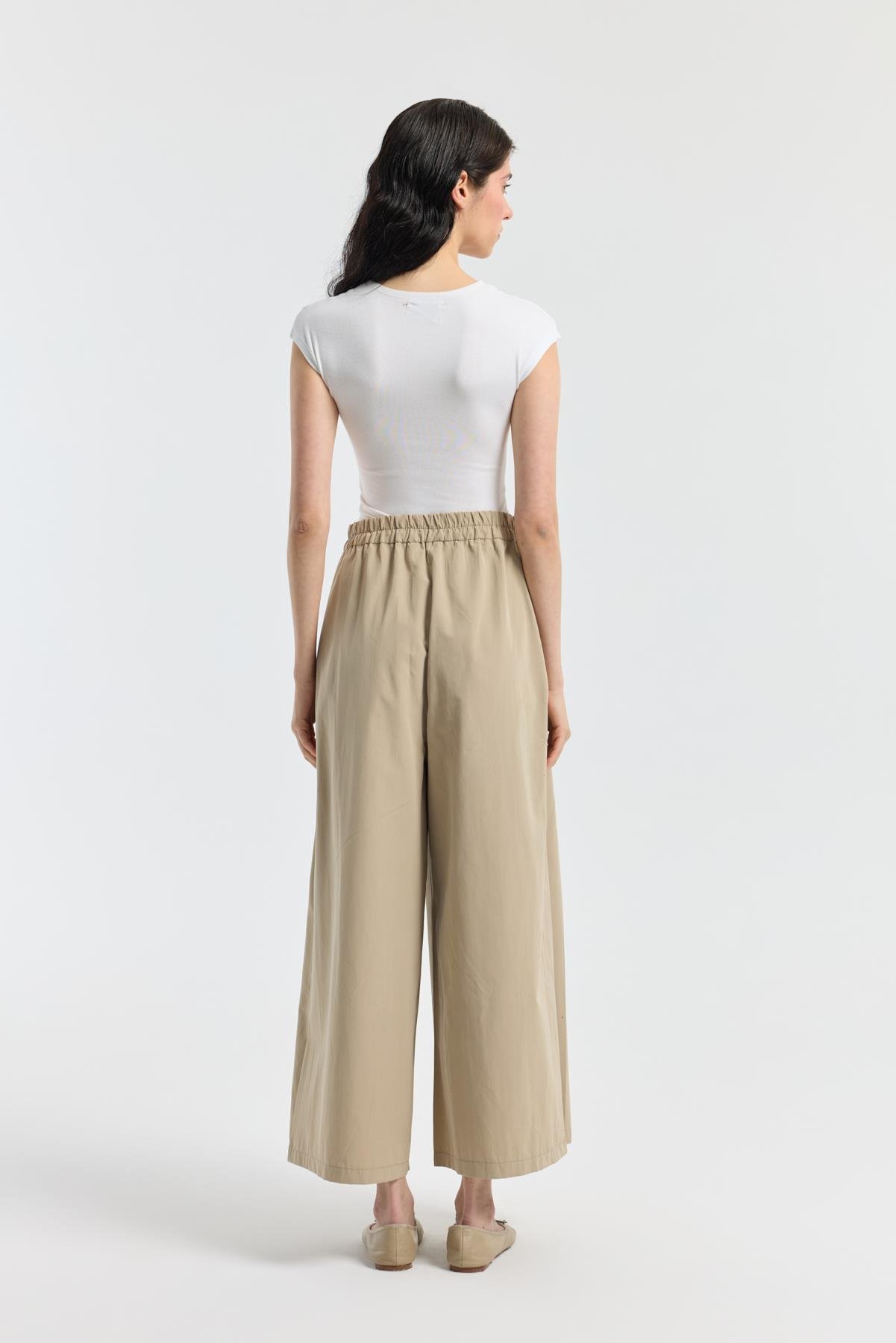 Elara Pileli Poplin Pantolon - Taş