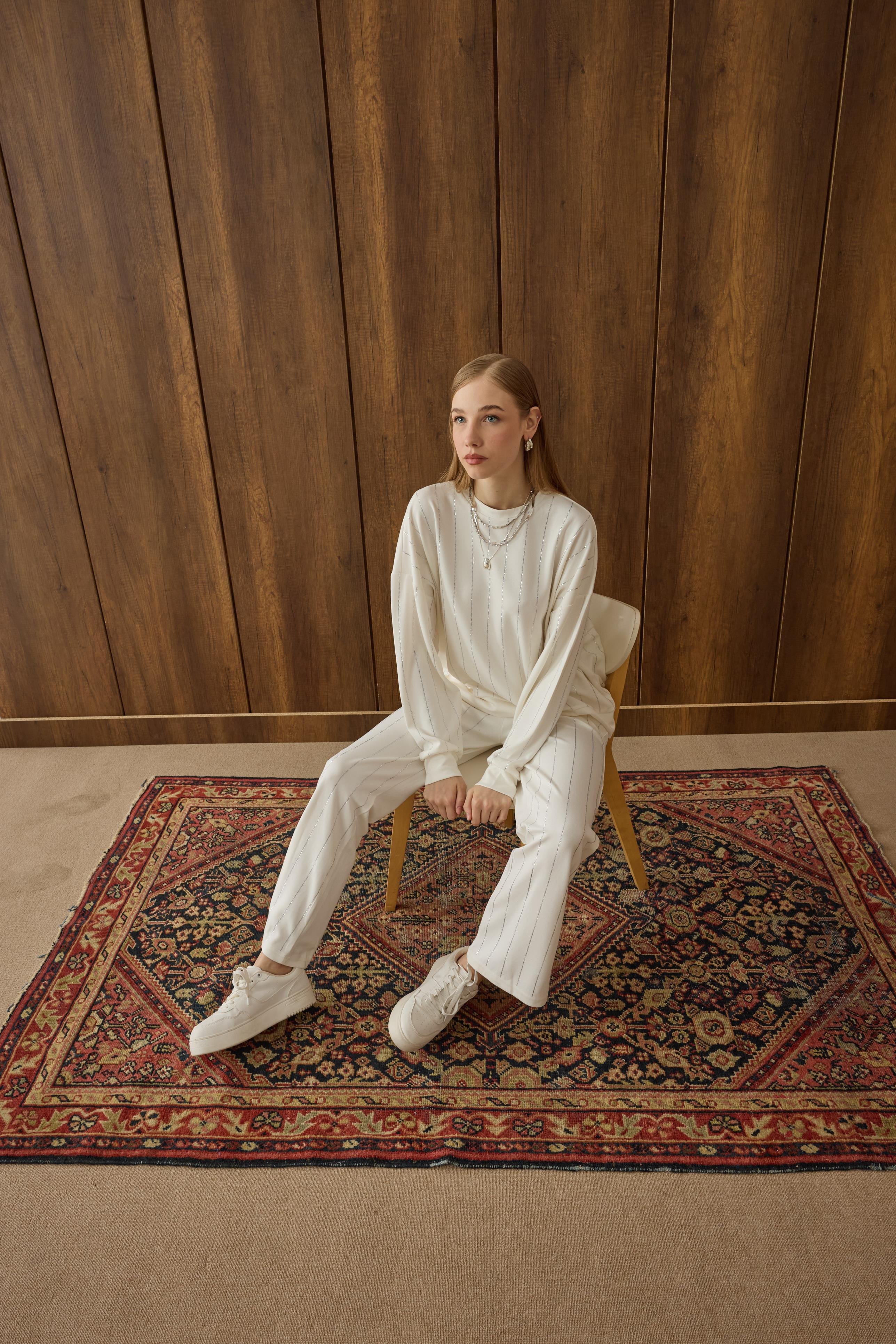 Eleni Pul İşlemeli Modal Takım - Ekru 