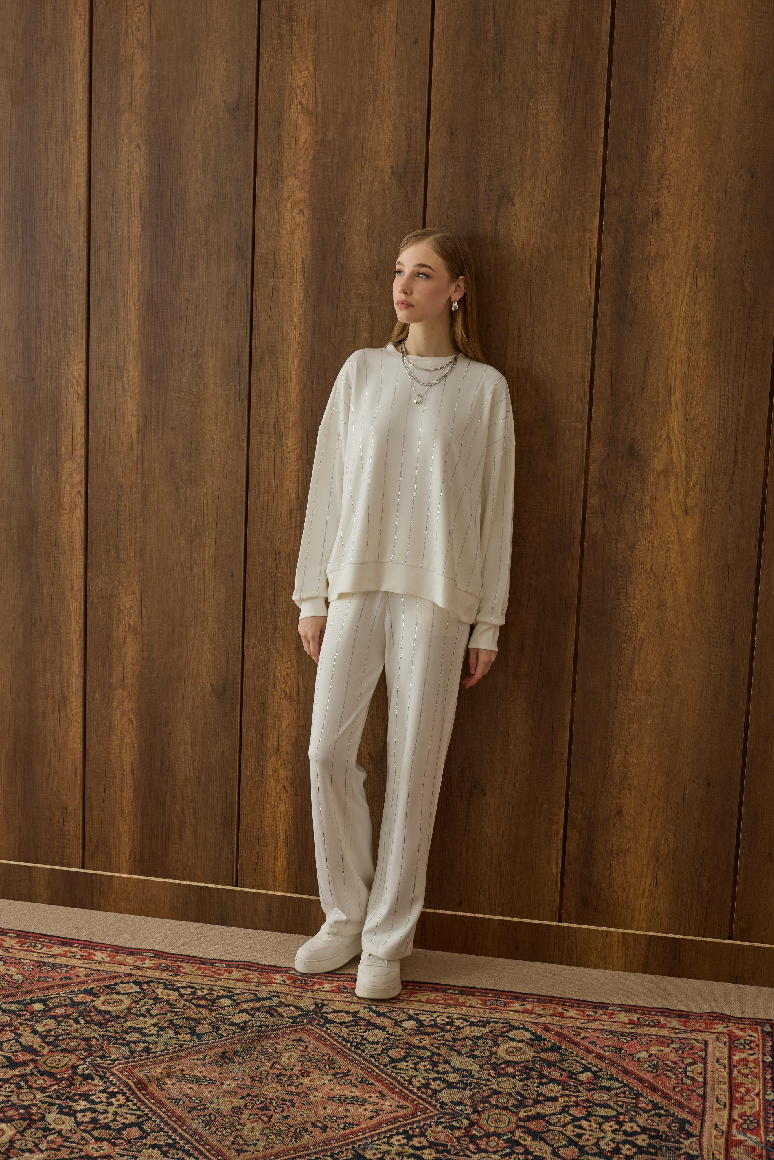 Eleni Pul İşlemeli Modal Takım - Ekru 