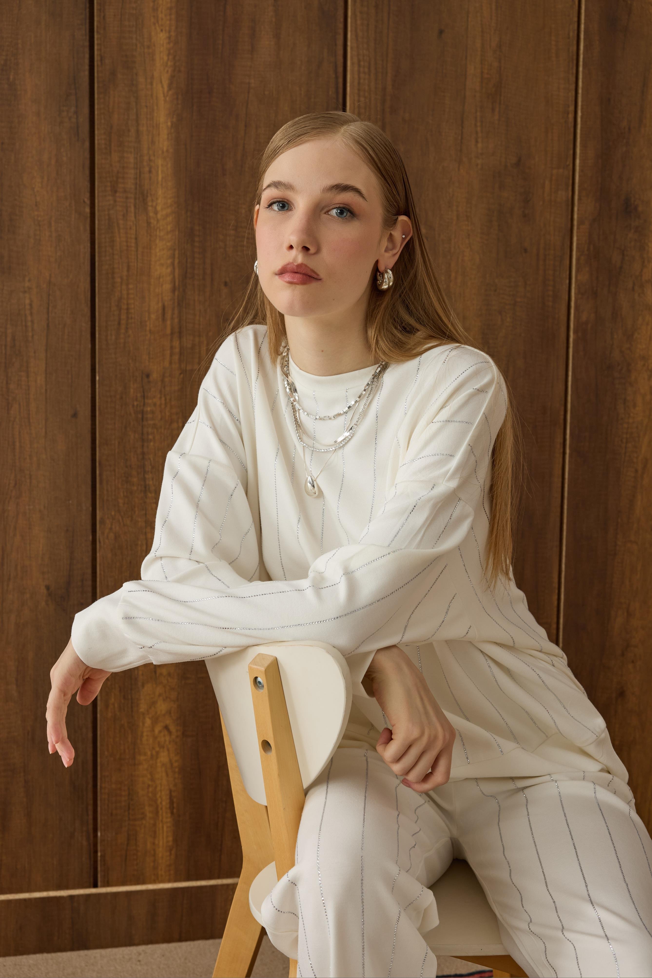 Eleni Pul İşlemeli Modal Takım - Ekru 