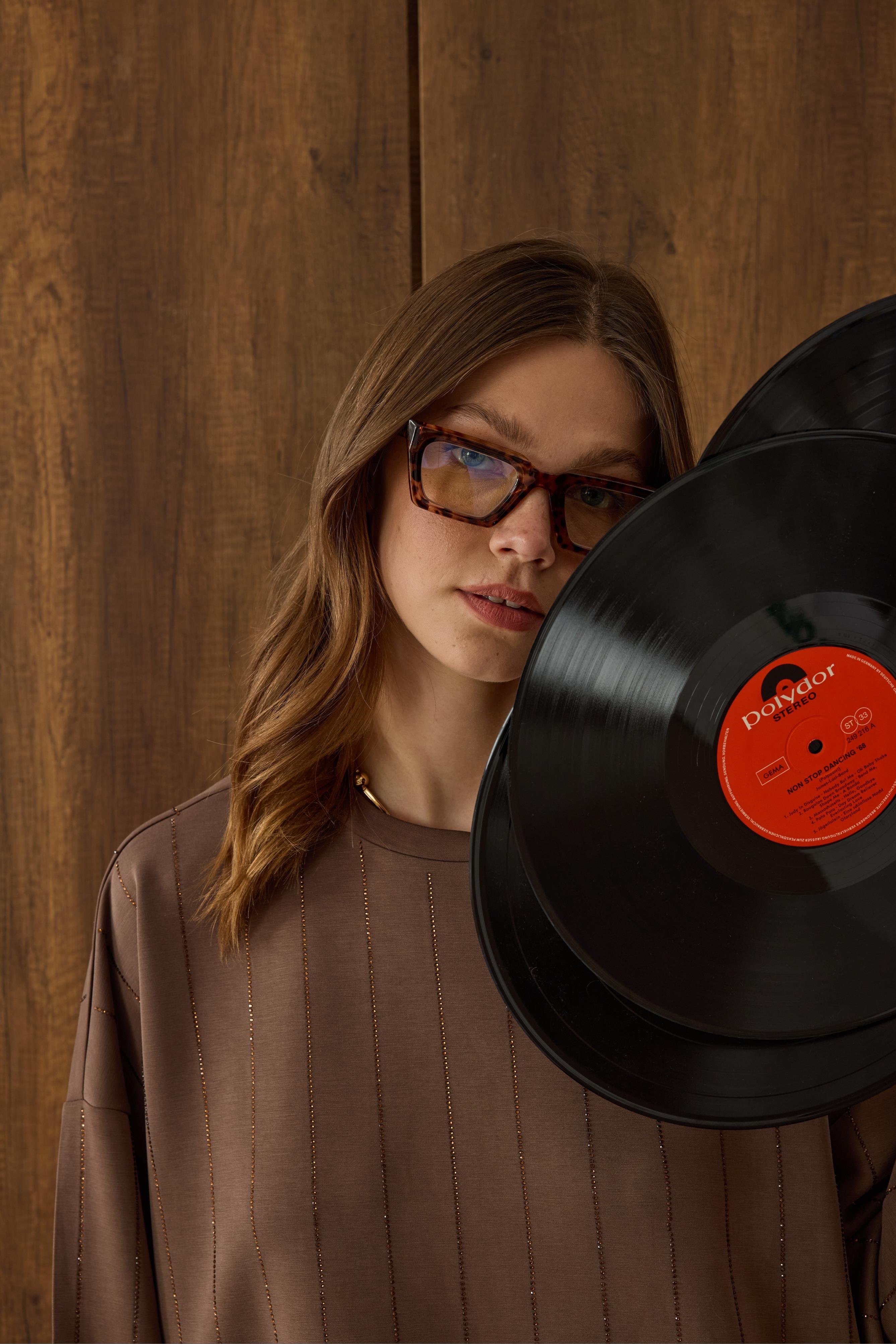 Eleni Pul İşlemeli Modal Takım - Kahverengi