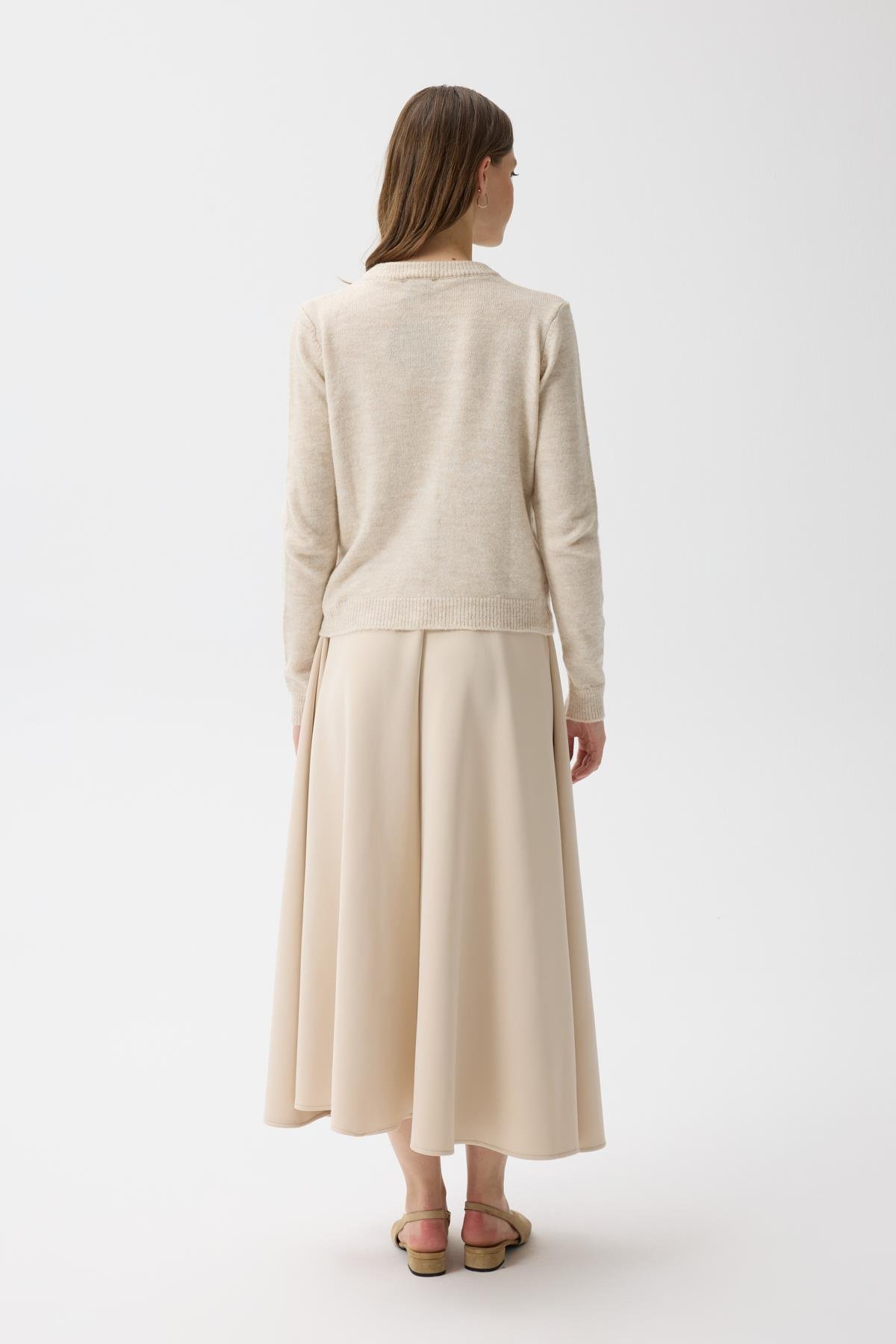 Ella Boncuk İşlemeli Hırka - Bej