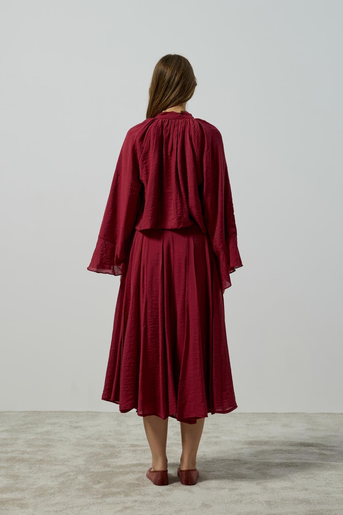 Elsia Büzgülü Damla Yaka Takım - Bordo