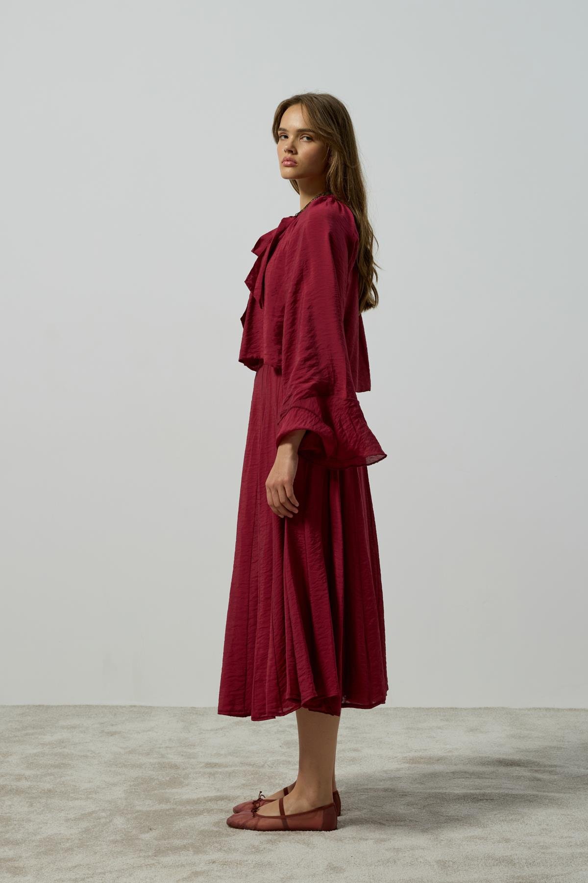 Elsia Büzgülü Damla Yaka Takım - Bordo