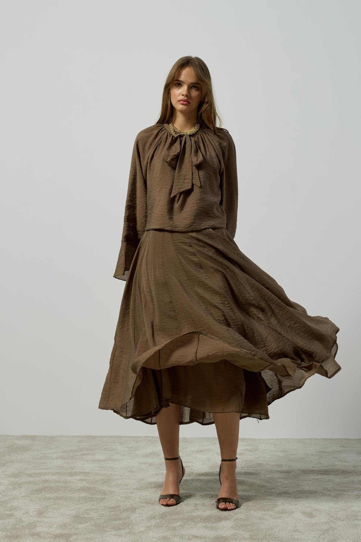 Elsia Büzgülü Damla Yaka Takım  - Haki 