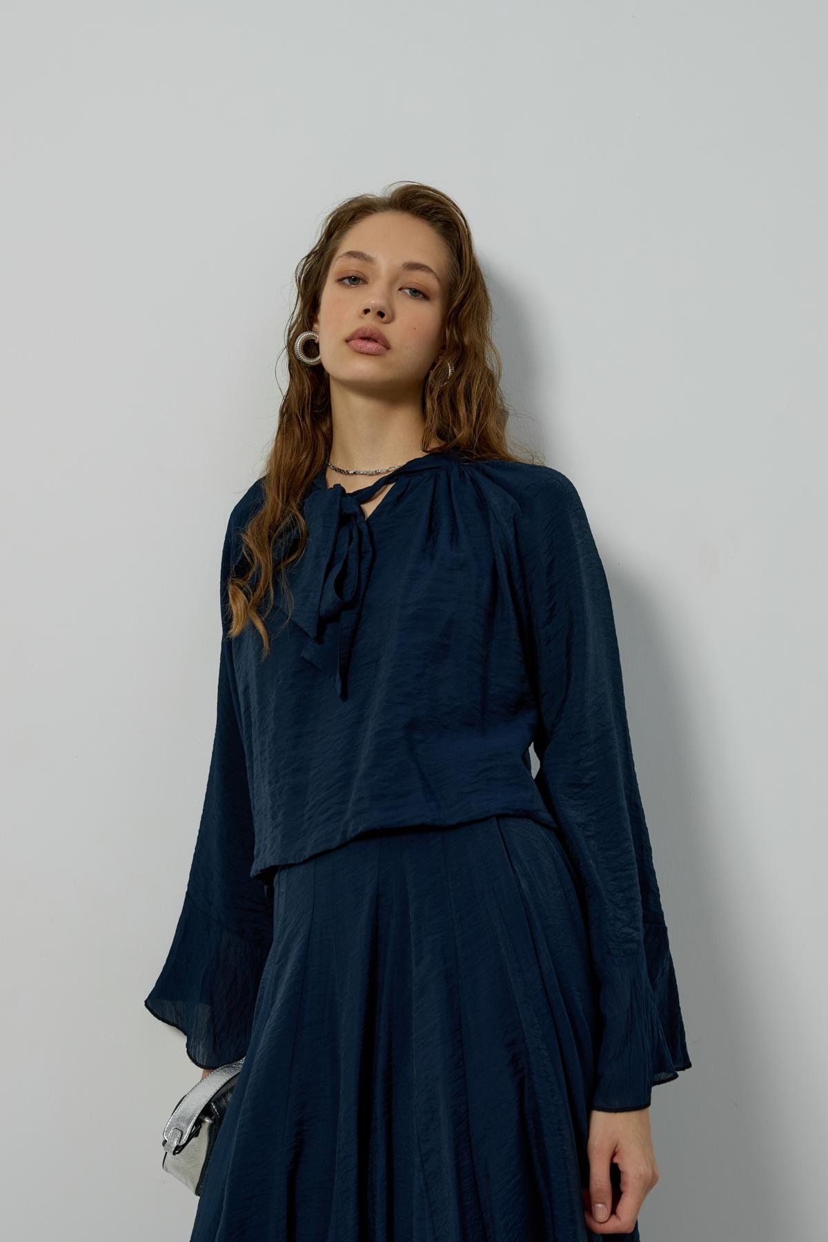 Elsia Büzgülü Damla Yaka Takım - Lacivert