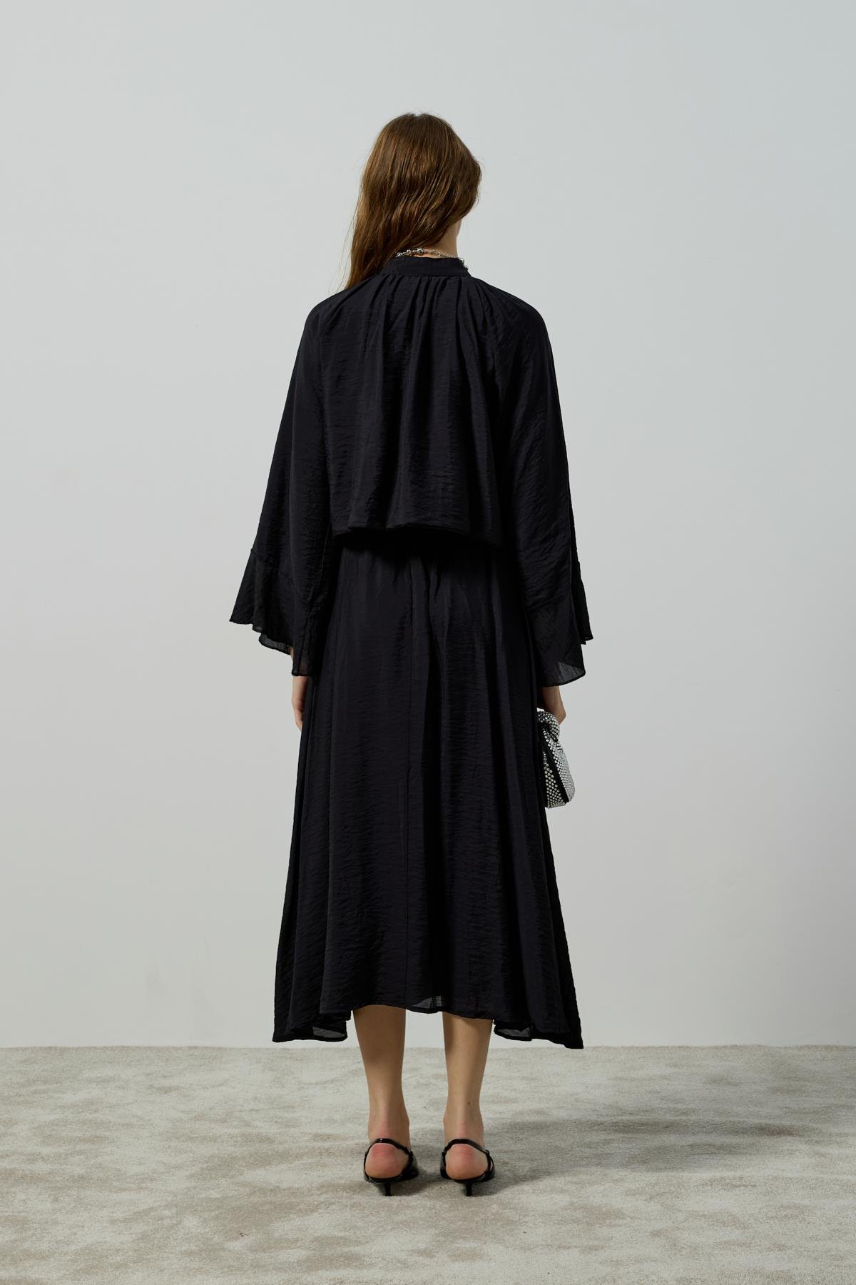 Elsia Büzgülü Damla Yaka Takım - Siyah