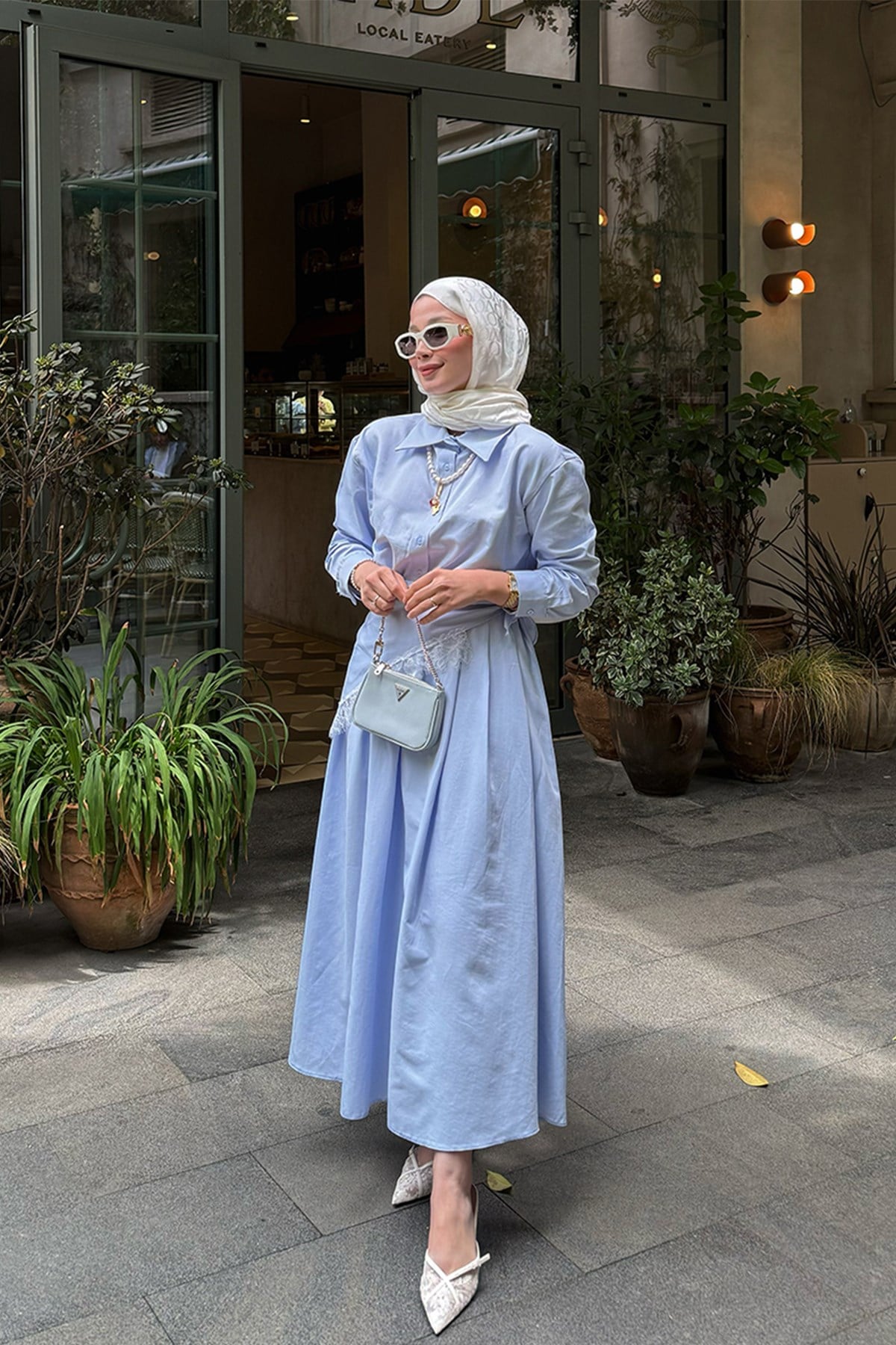 Emilia Dantel Parçalı Poplin Elbise - Lila