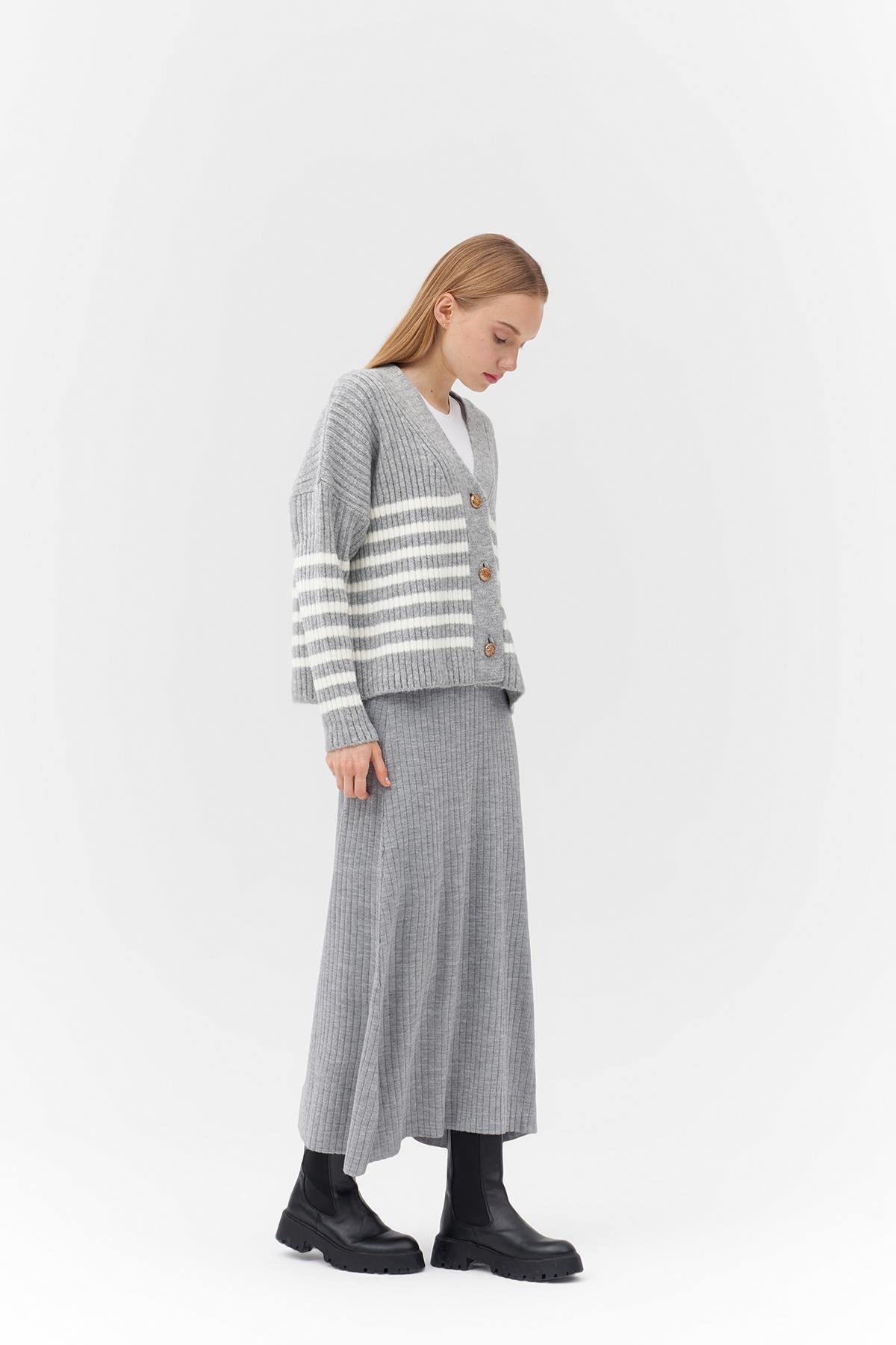 EMİLY FİTİLLİ TRİKO KLOŞ ETEK - GRİ