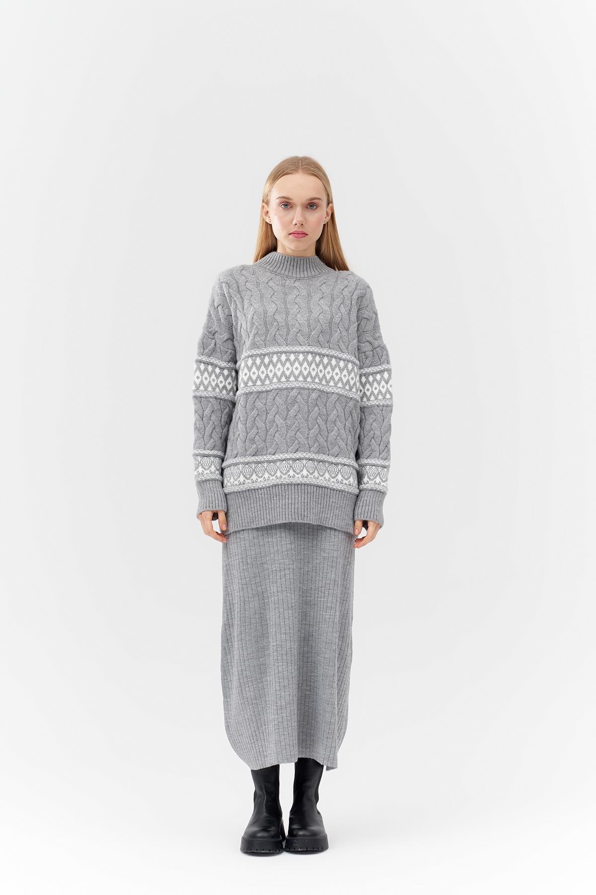 EMİLY FİTİLLİ TRİKO KLOŞ ETEK - GRİ