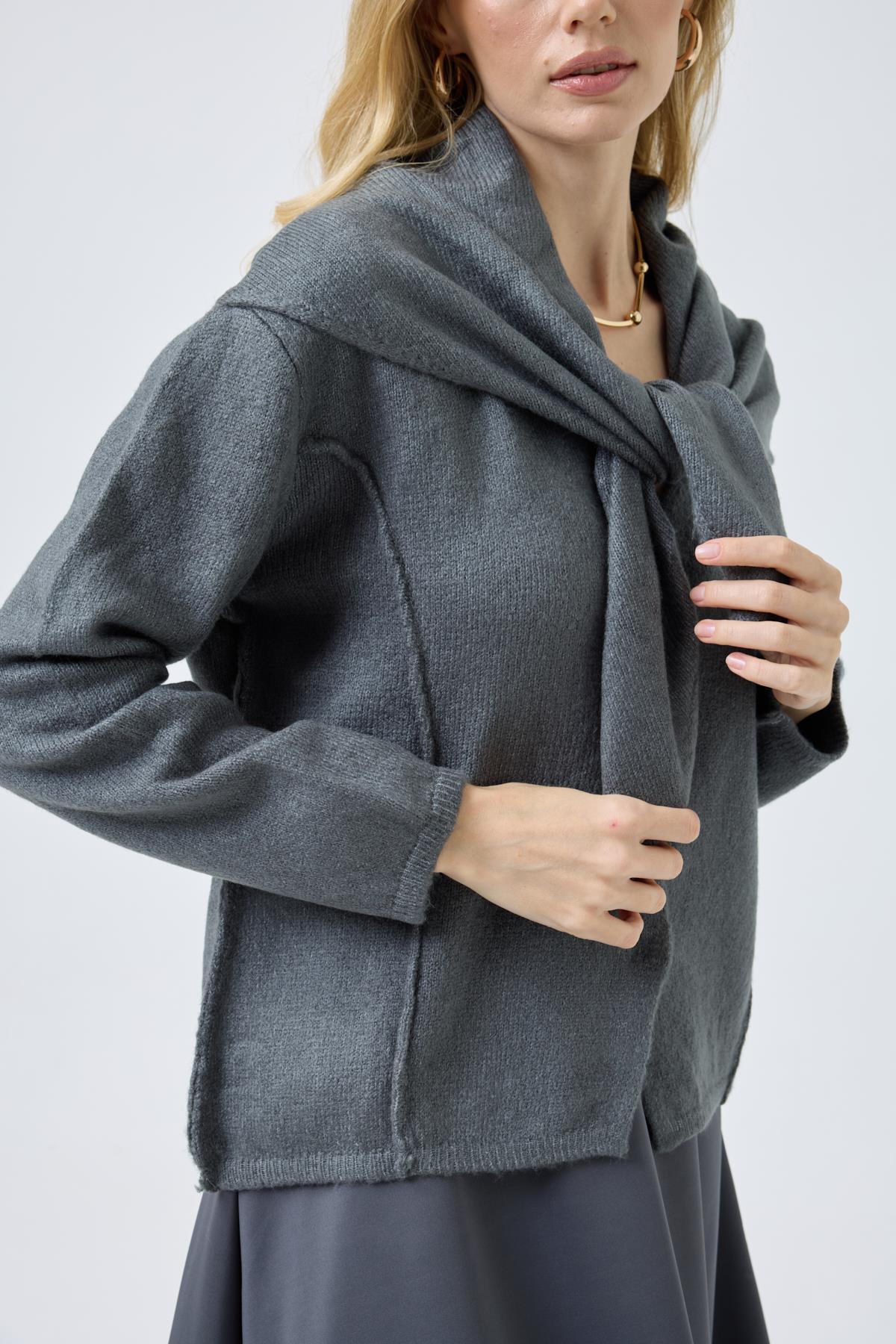 Emmy Atkılı Triko Hırka - Antrasit 