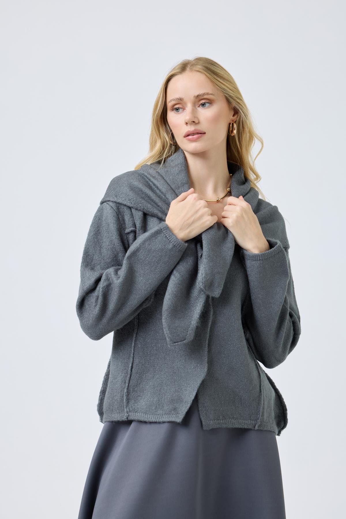 Emmy Atkılı Triko Hırka - Antrasit 