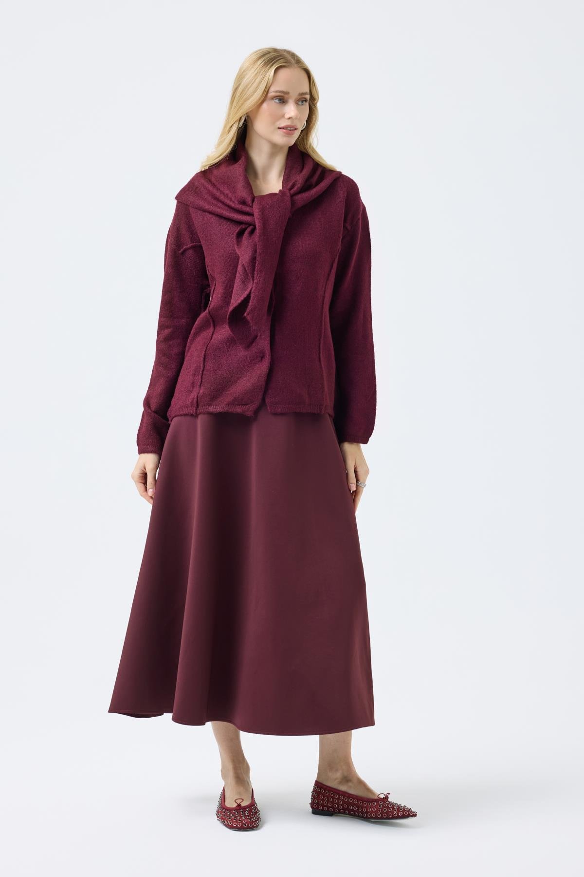 Emmy Atkılı Triko Hırka - Bordo 