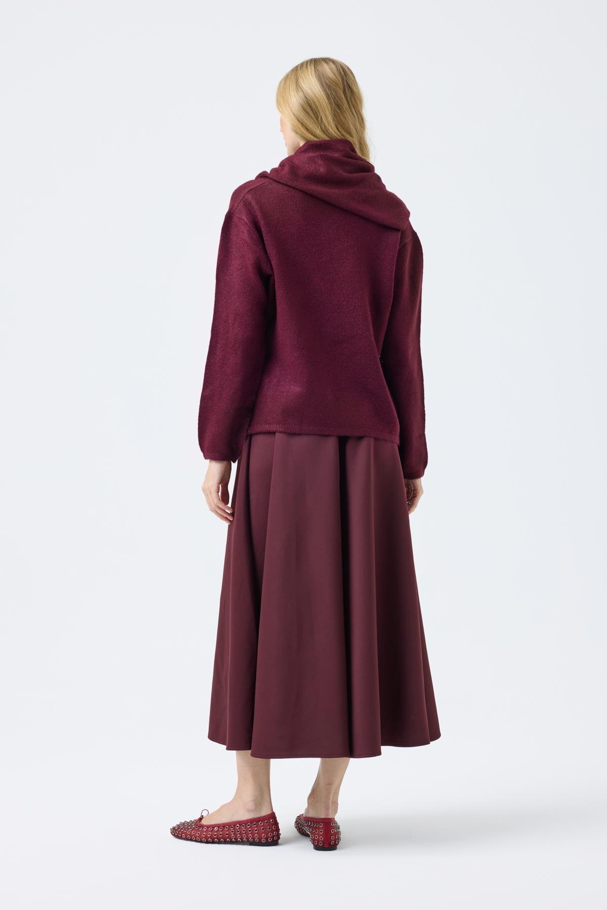 Emmy Atkılı Triko Hırka - Bordo 