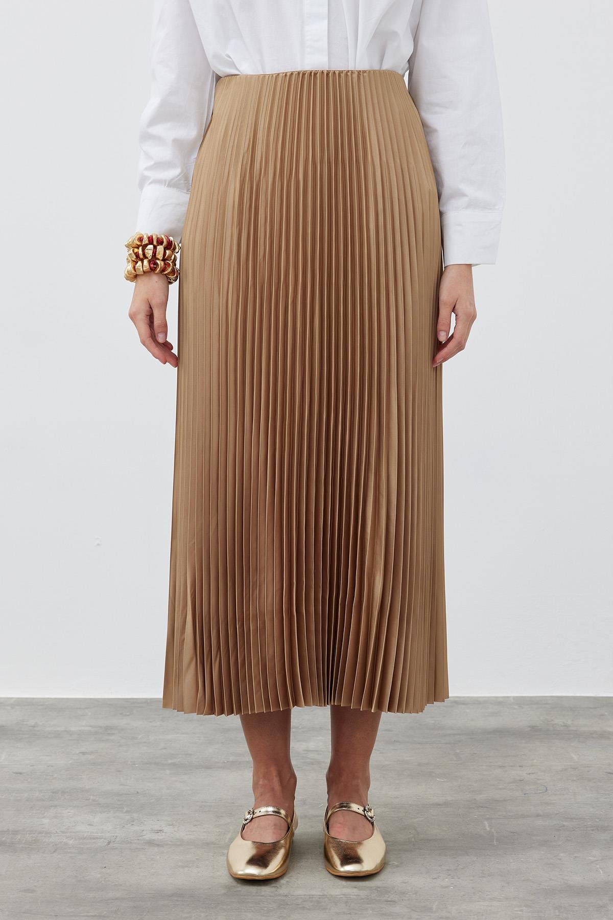 EMY PLİSOLE ETEK - CAMEL 