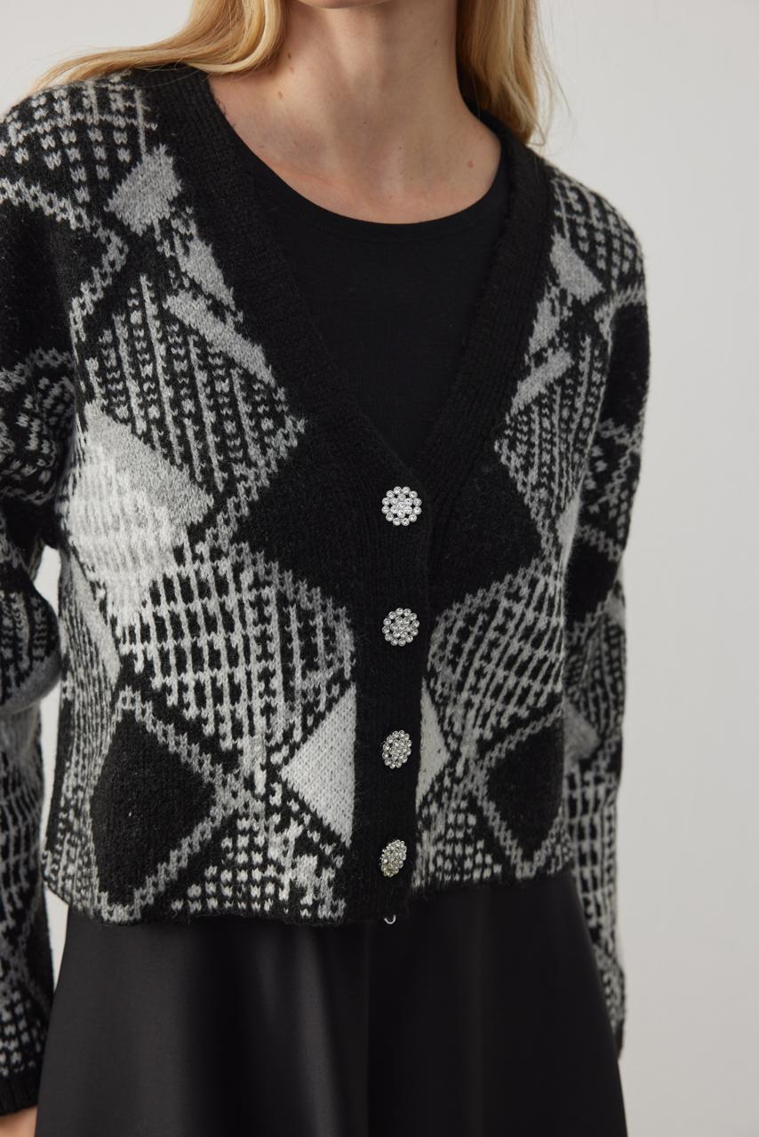 Esta Taş Düğmeli Hırka - Siyah