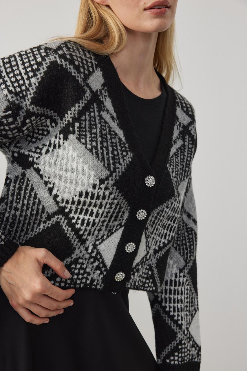 Esta Taş Düğmeli Hırka - Siyah