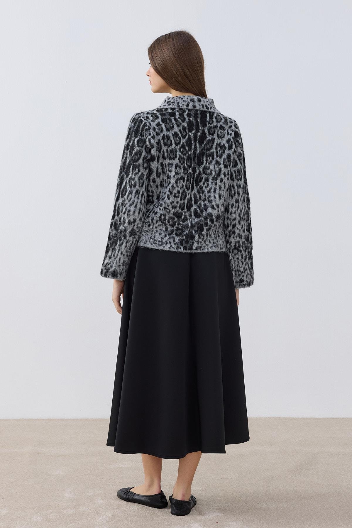 Ester Leopar Hırka- Siyah
