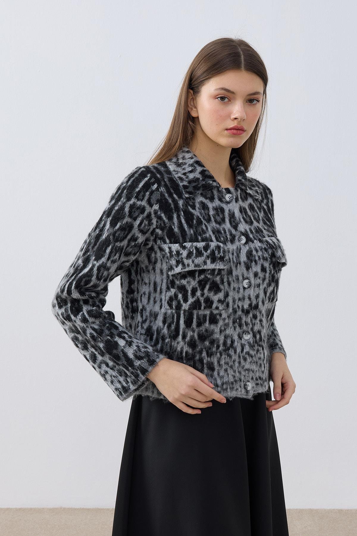 Ester Leopar Hırka- Siyah