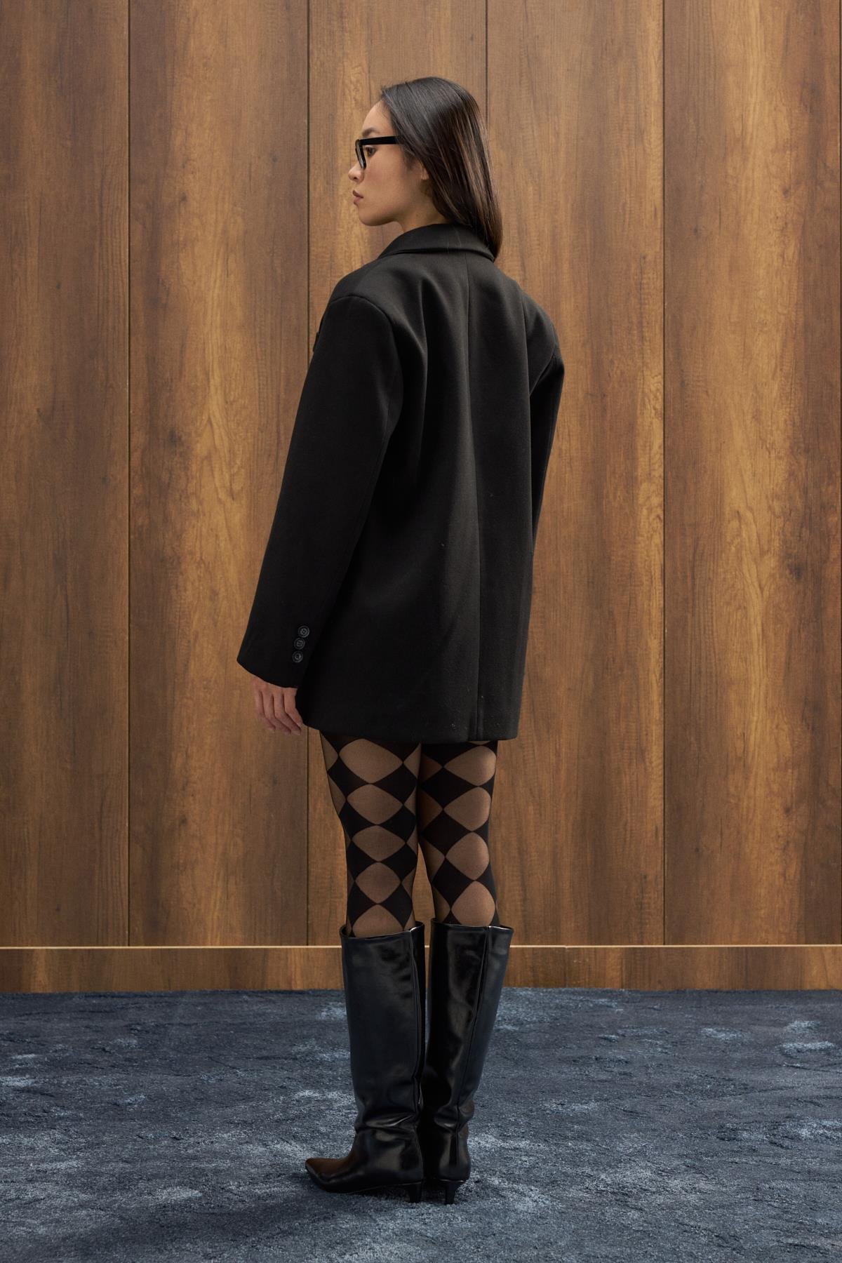 Eva Kaşe Blazer Kaban - Siyah 