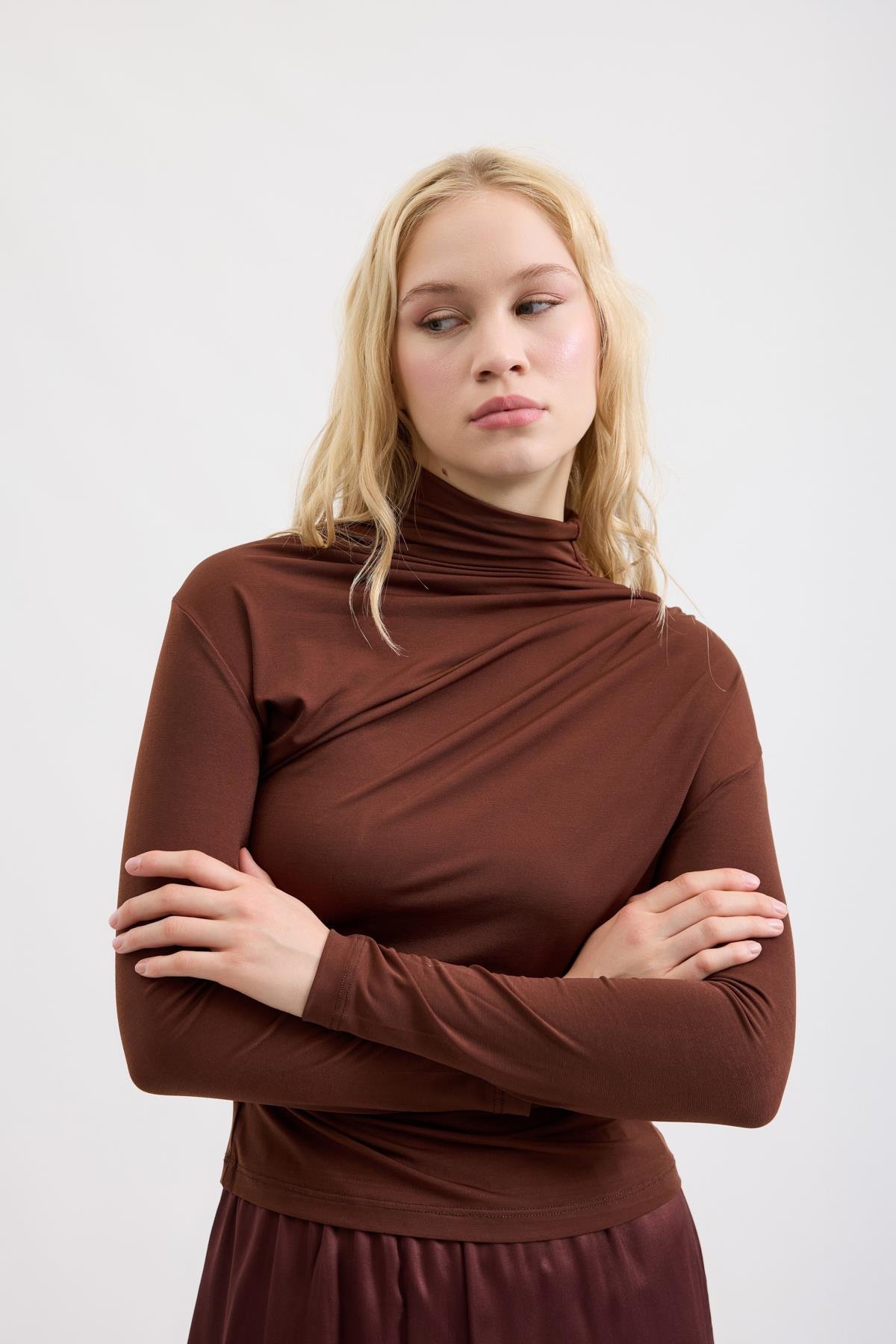 Eva Saten Lastikli Pantolon - Bordo