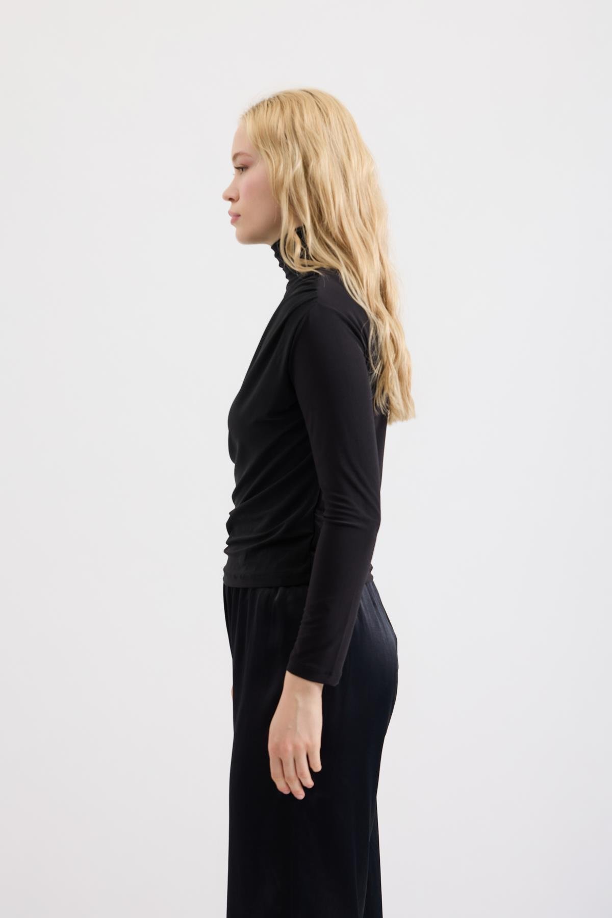 Eva Saten Lastikli Pantolon - Siyah