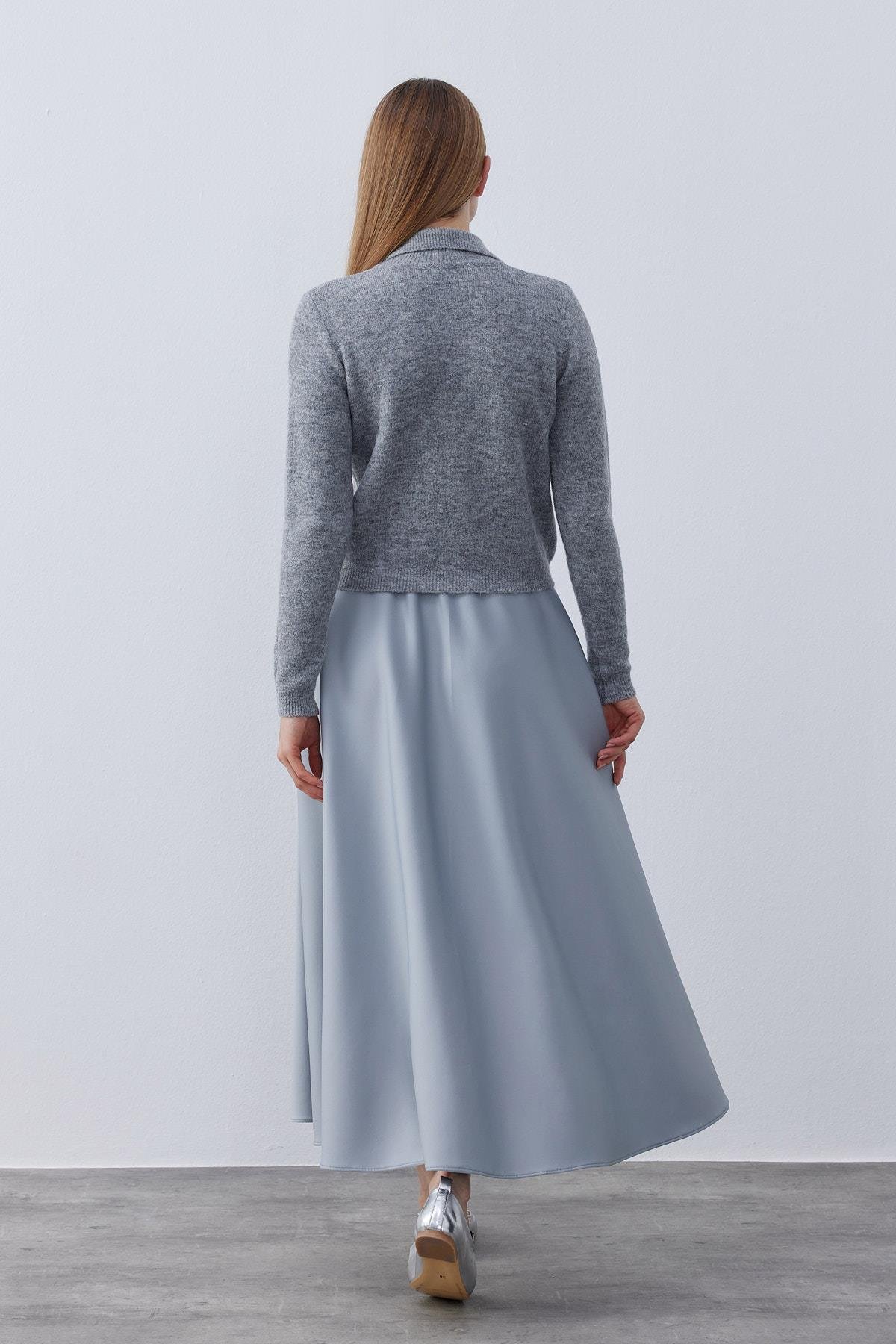 Evelina Fiyonk Detaylı Yün Karışımlı Triko Hırka- Gri 